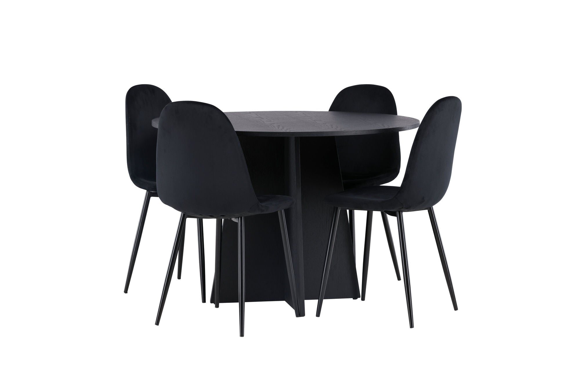 Venture Home Bootcut rund spisebord - Black / Black Fanéer +Polar Spisebordsstol - Black legs / Black Velvet _4