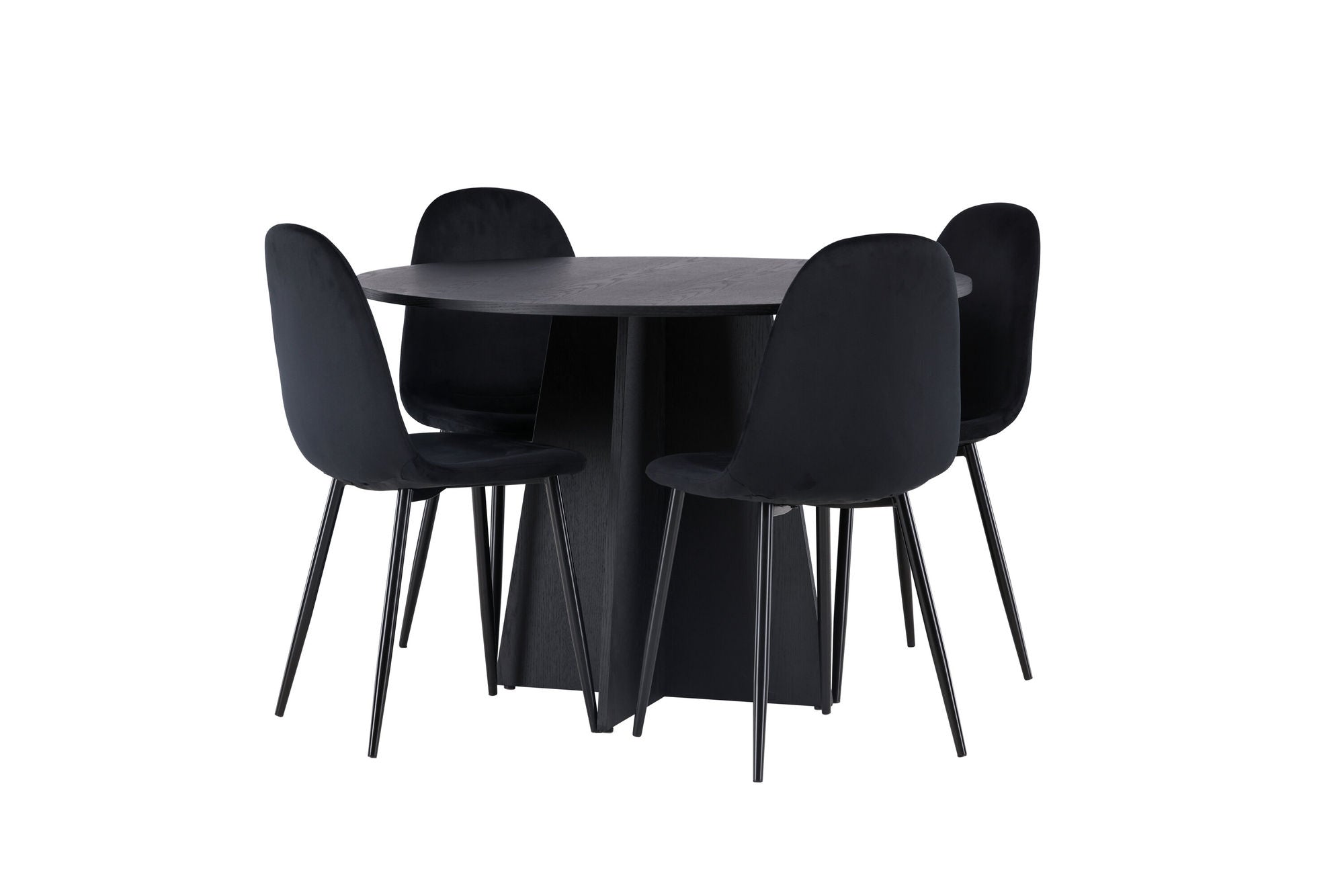 Venture Home Bootcut rund spisebord - Black / Black Fanéer +Polar Spisebordsstol - Black legs / Black Velvet _4