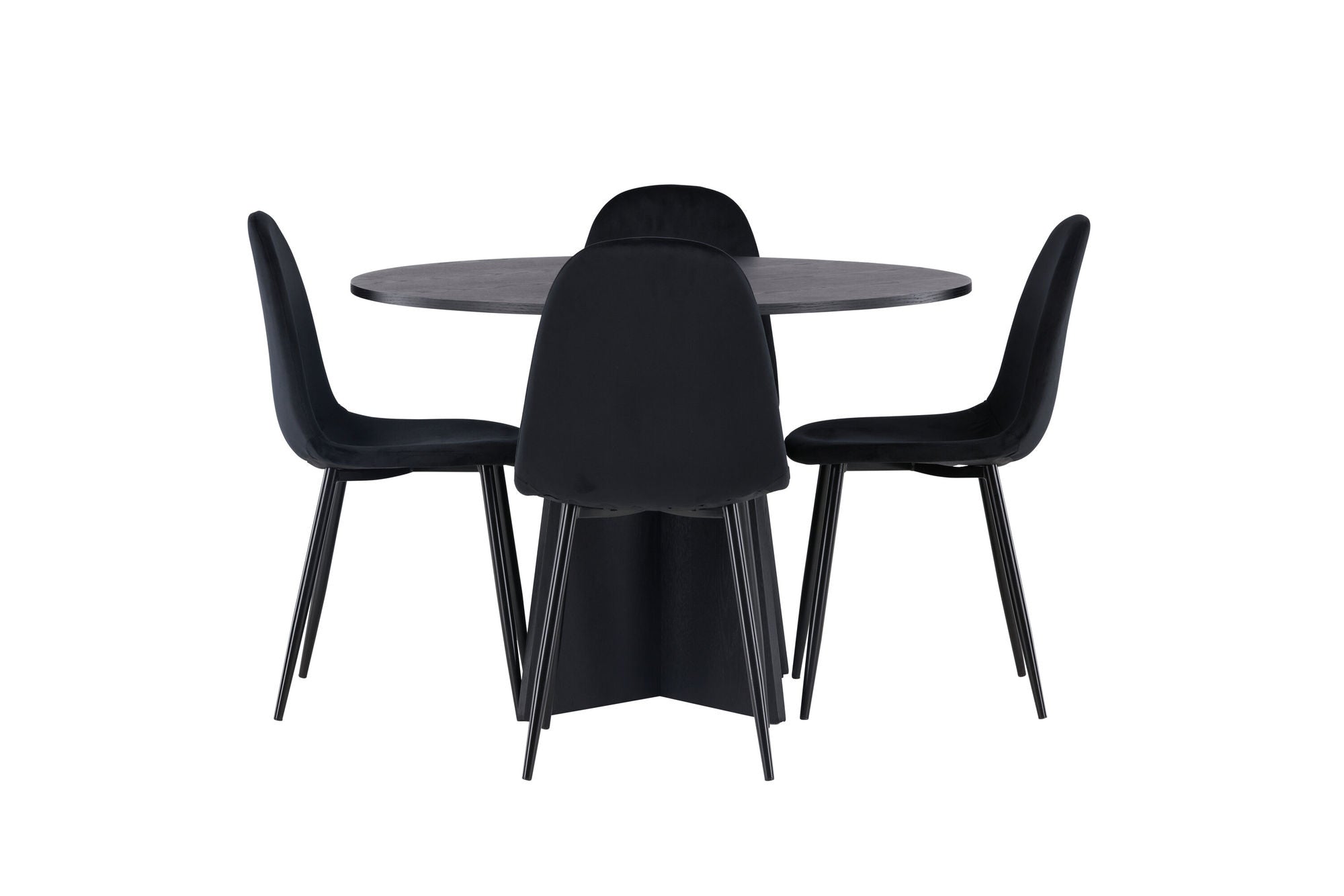 Venture Home Bootcut rund spisebord - Black / Black Fanéer +Polar Spisebordsstol - Black legs / Black Velvet _4