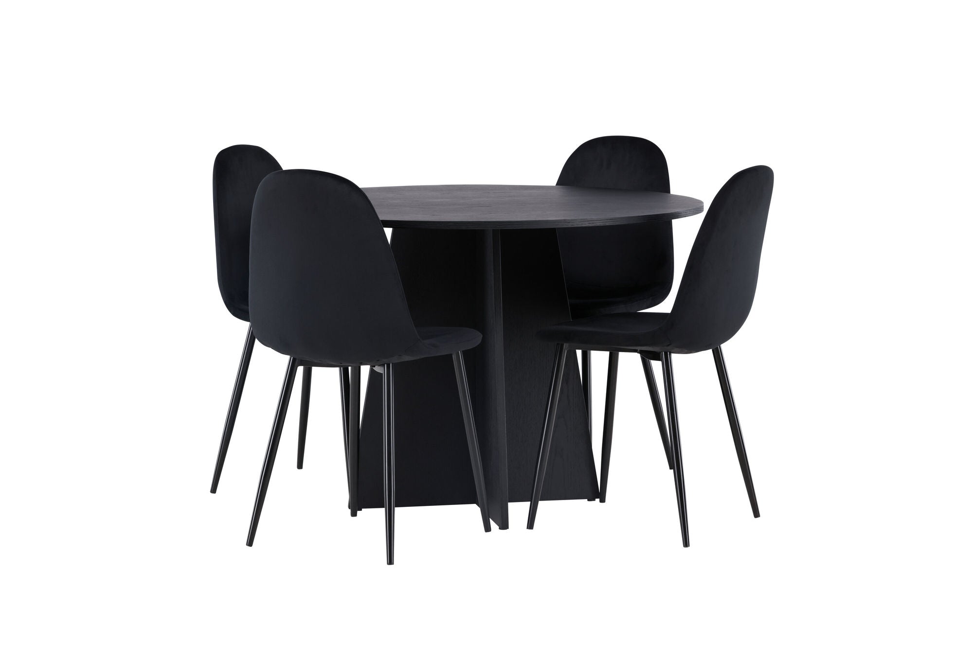 Venture Home Bootcut rund spisebord - Black / Black Fanéer +Polar Spisebordsstol - Black legs / Black Velvet _4