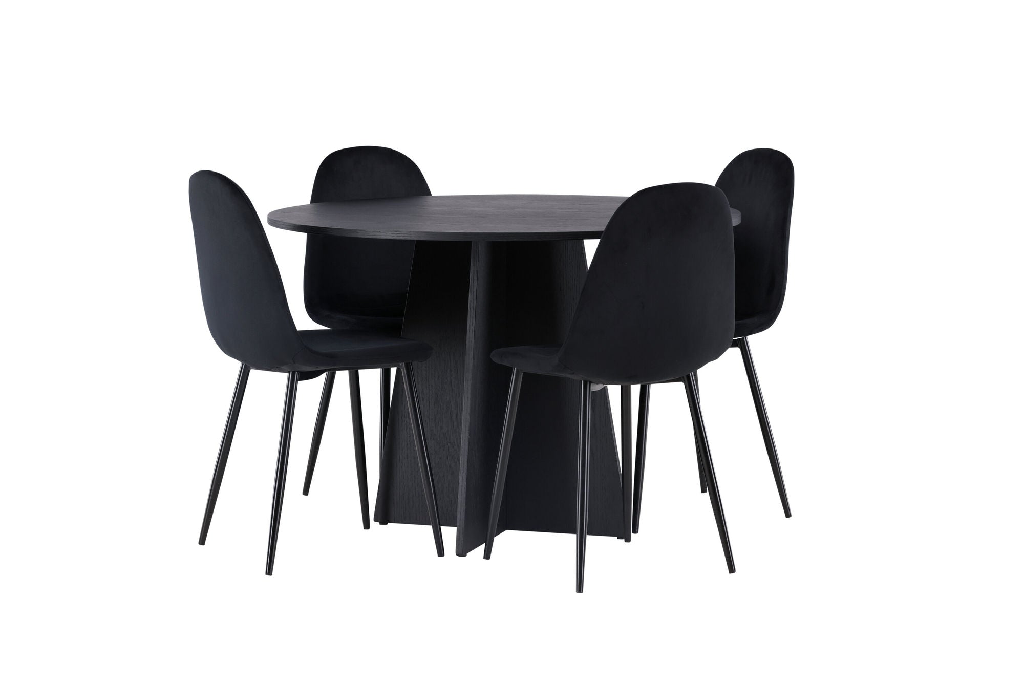 Venture Home Bootcut rund spisebord - Black / Black Fanéer +Polar Spisebordsstol - Black legs / Black Velvet _4
