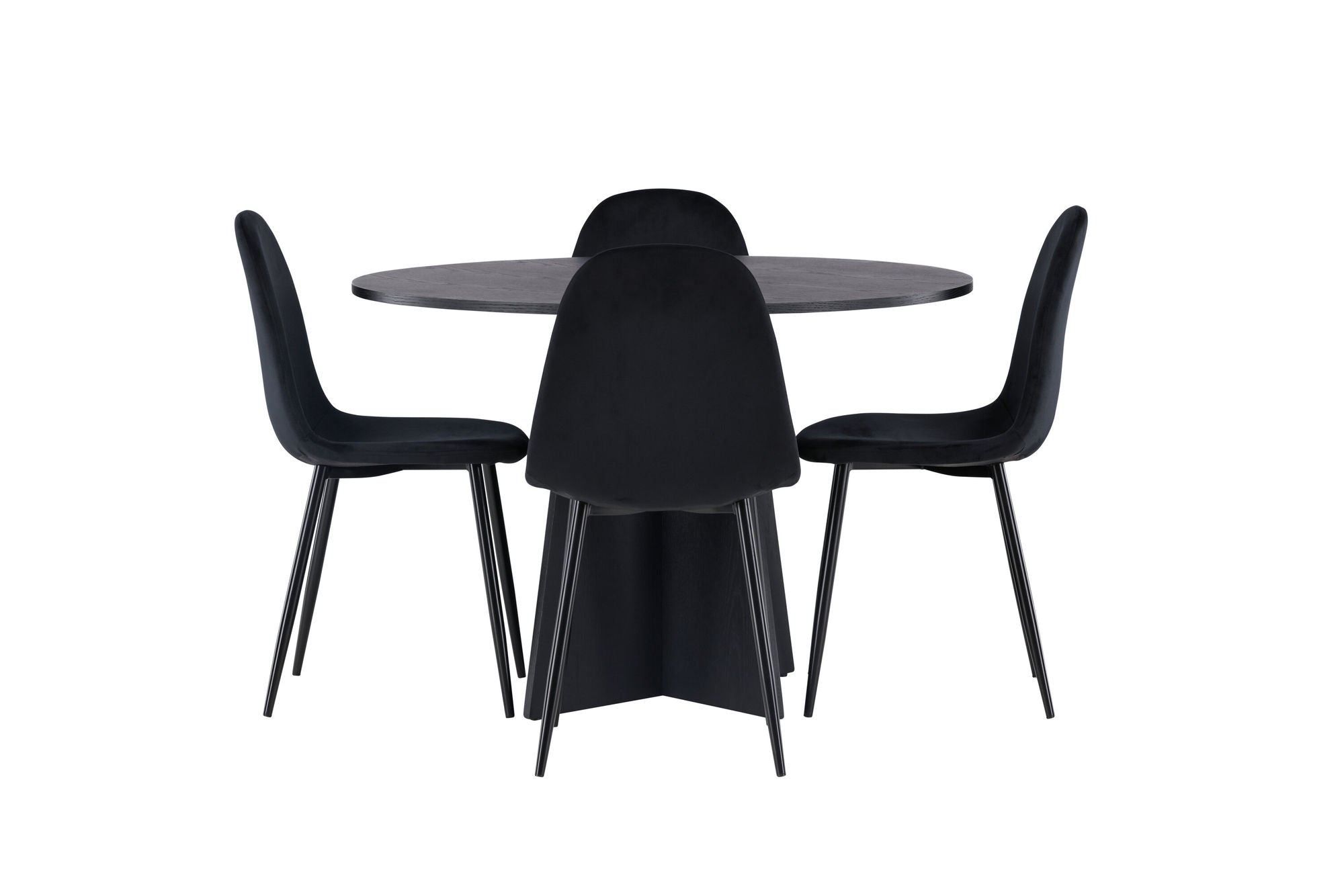 Venture Home Bootcut rund spisebord - Black / Black Fanéer +Polar Spisebordsstol - Black legs / Black Velvet _4