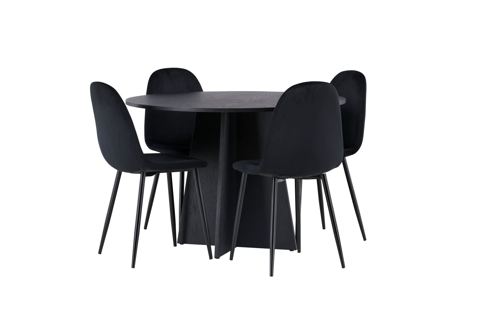Venture Home Bootcut rund spisebord - Black / Black Fanéer +Polar Spisebordsstol - Black legs / Black Velvet _4