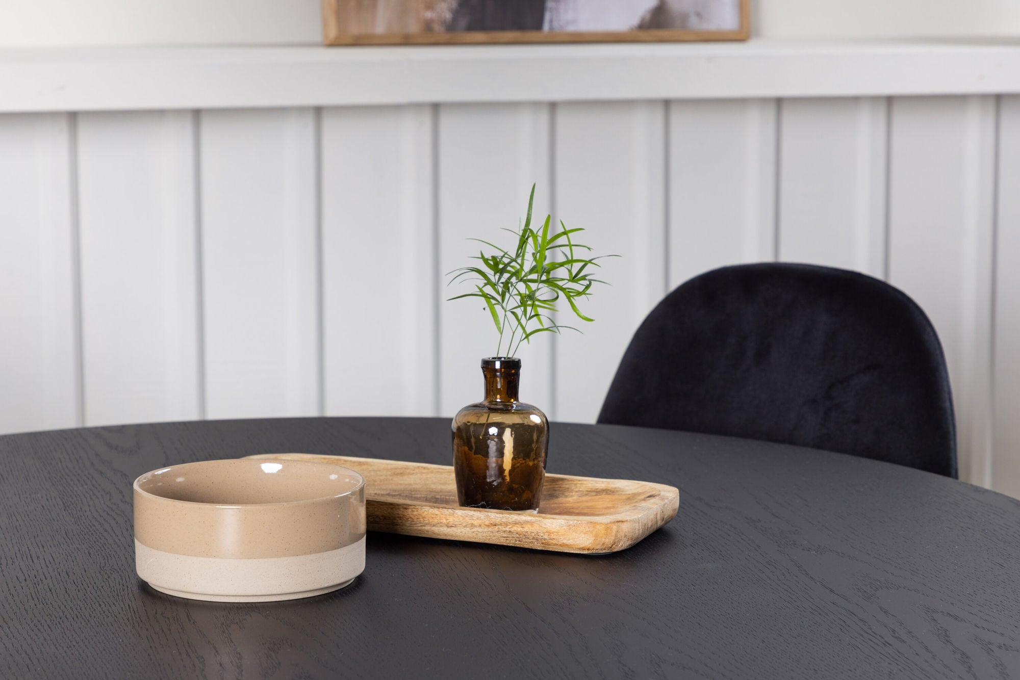 Venture Home Bootcut rund spisebord - Black / Black Fanéer +Polar Spisebordsstol - Black legs / Black Velvet _4