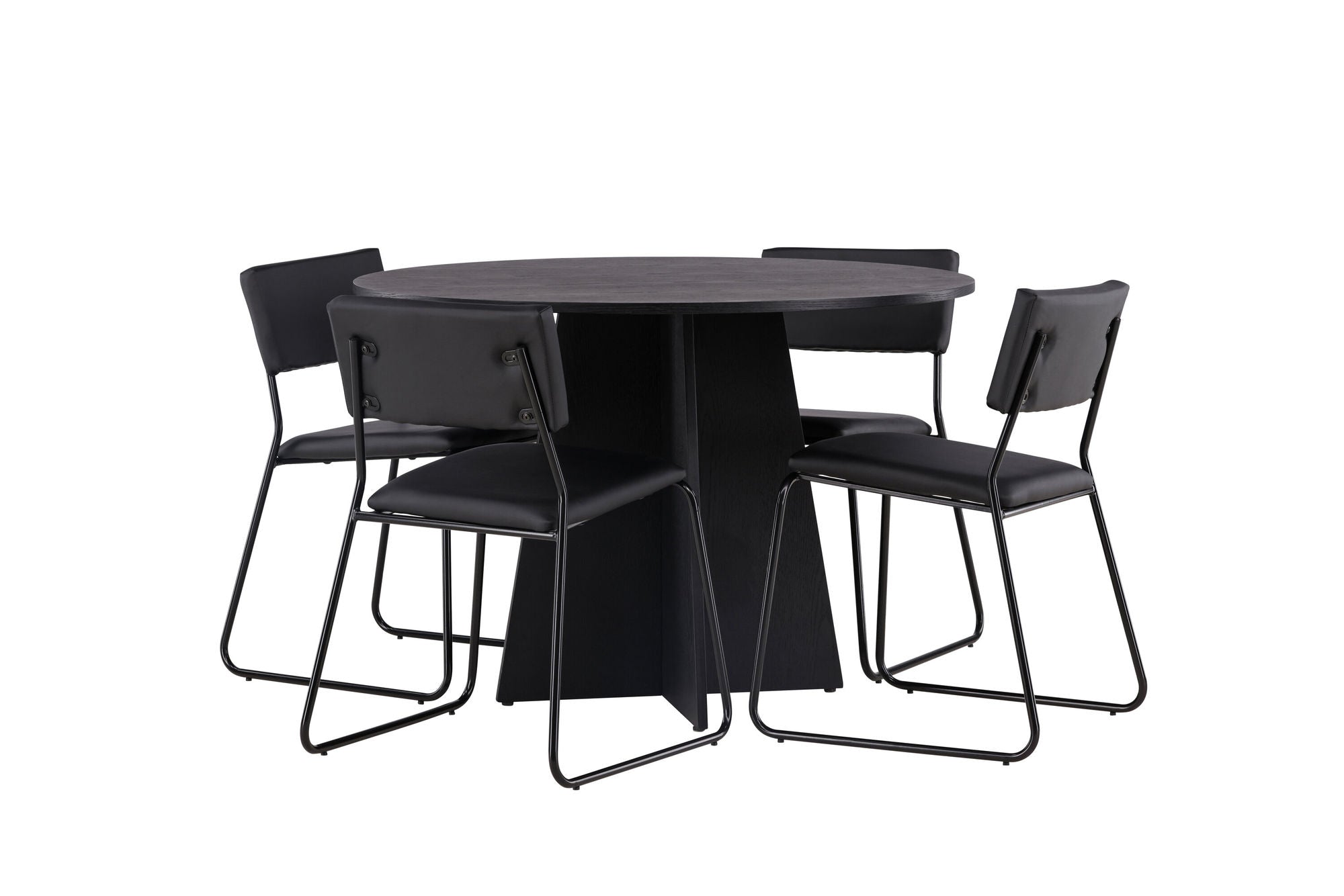 Venture Home Bootcut rund spisebord - Black / Black Fanéer +Kenth stol - Black / Black PU _4