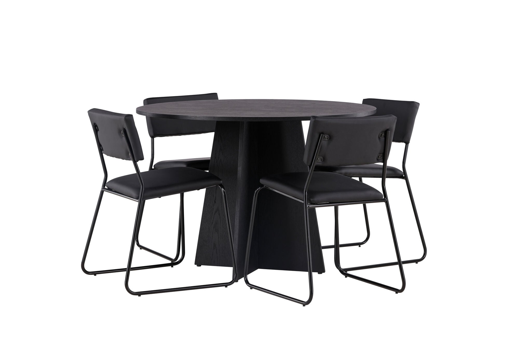 Venture Home Bootcut rund spisebord - Black / Black Fanéer +Kenth stol - Black / Black PU _4