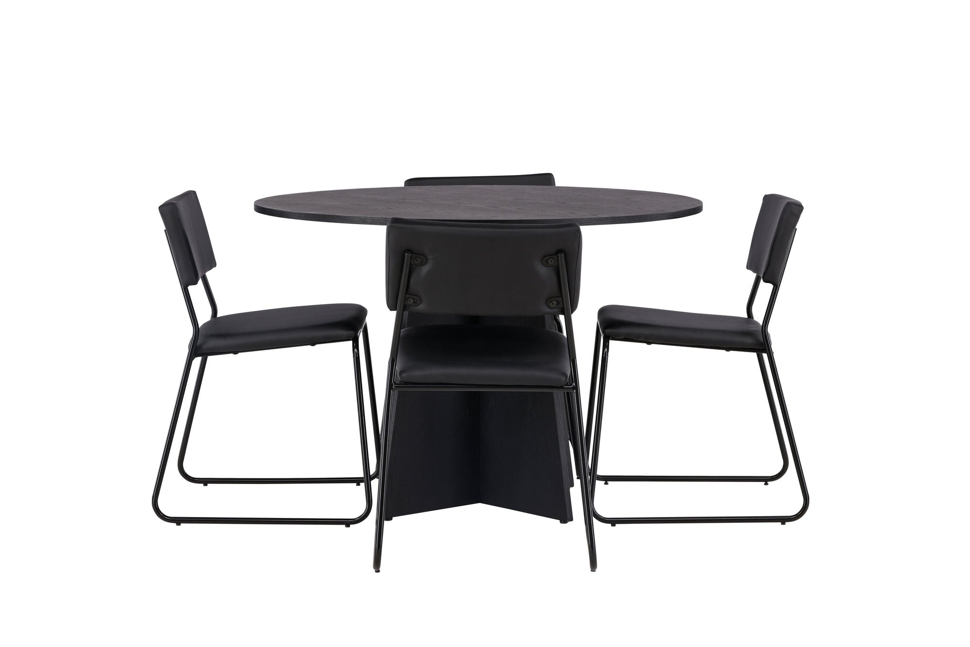 Venture Home Bootcut rund spisebord - Black / Black Fanéer +Kenth stol - Black / Black PU _4