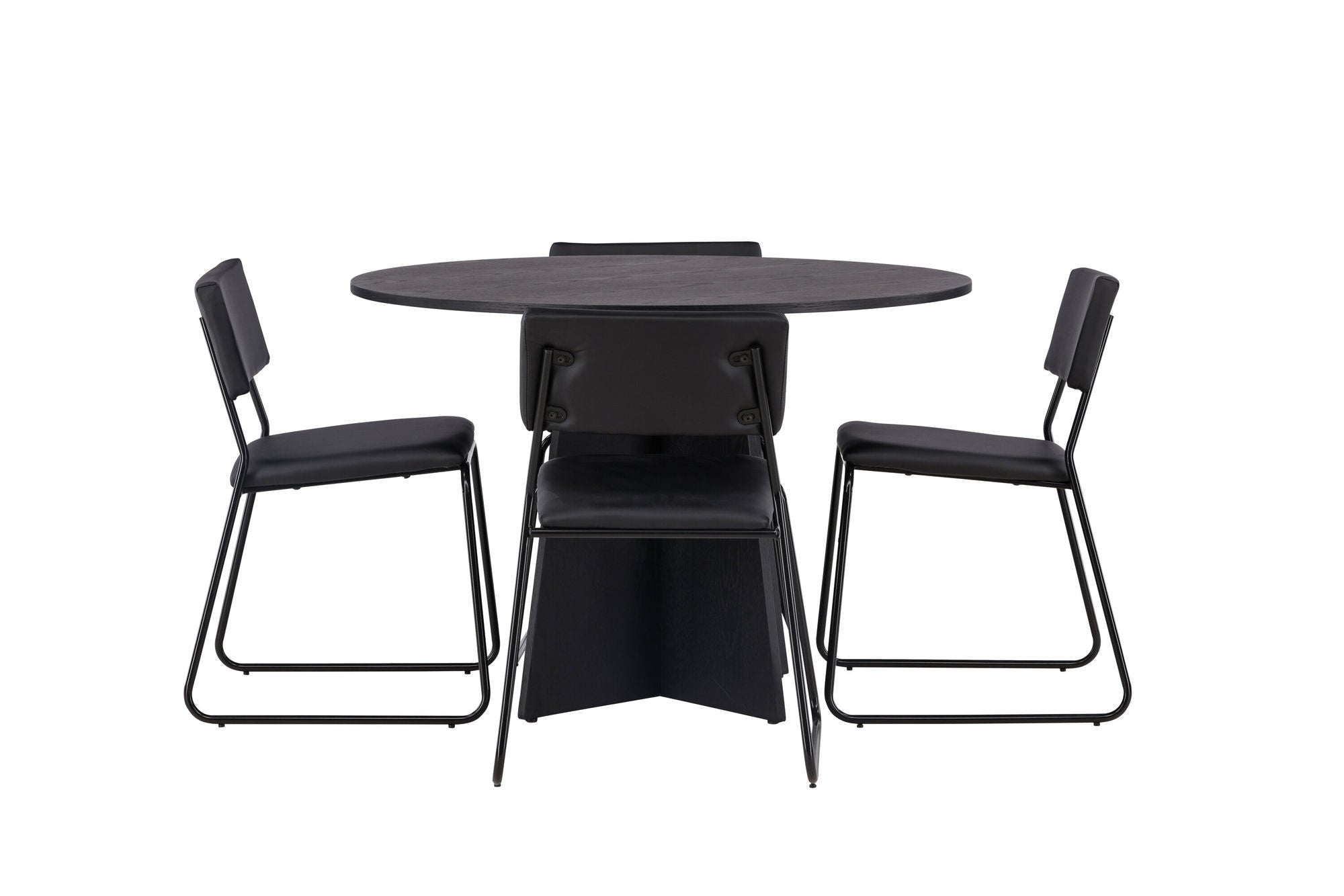 Venture Home Bootcut rund spisebord - Black / Black Fanéer +Kenth stol - Black / Black PU _4