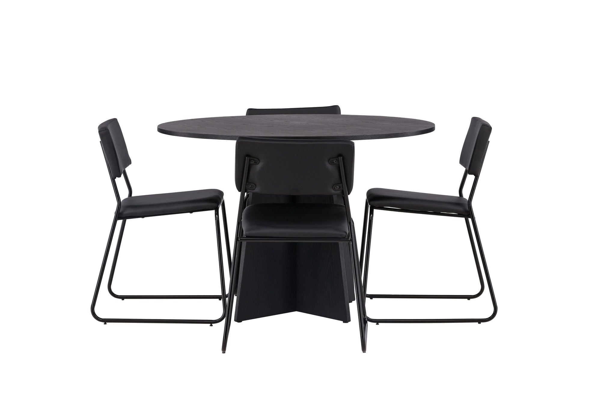 Venture Home Bootcut rund spisebord - Black / Black Fanéer +Kenth stol - Black / Black PU _4
