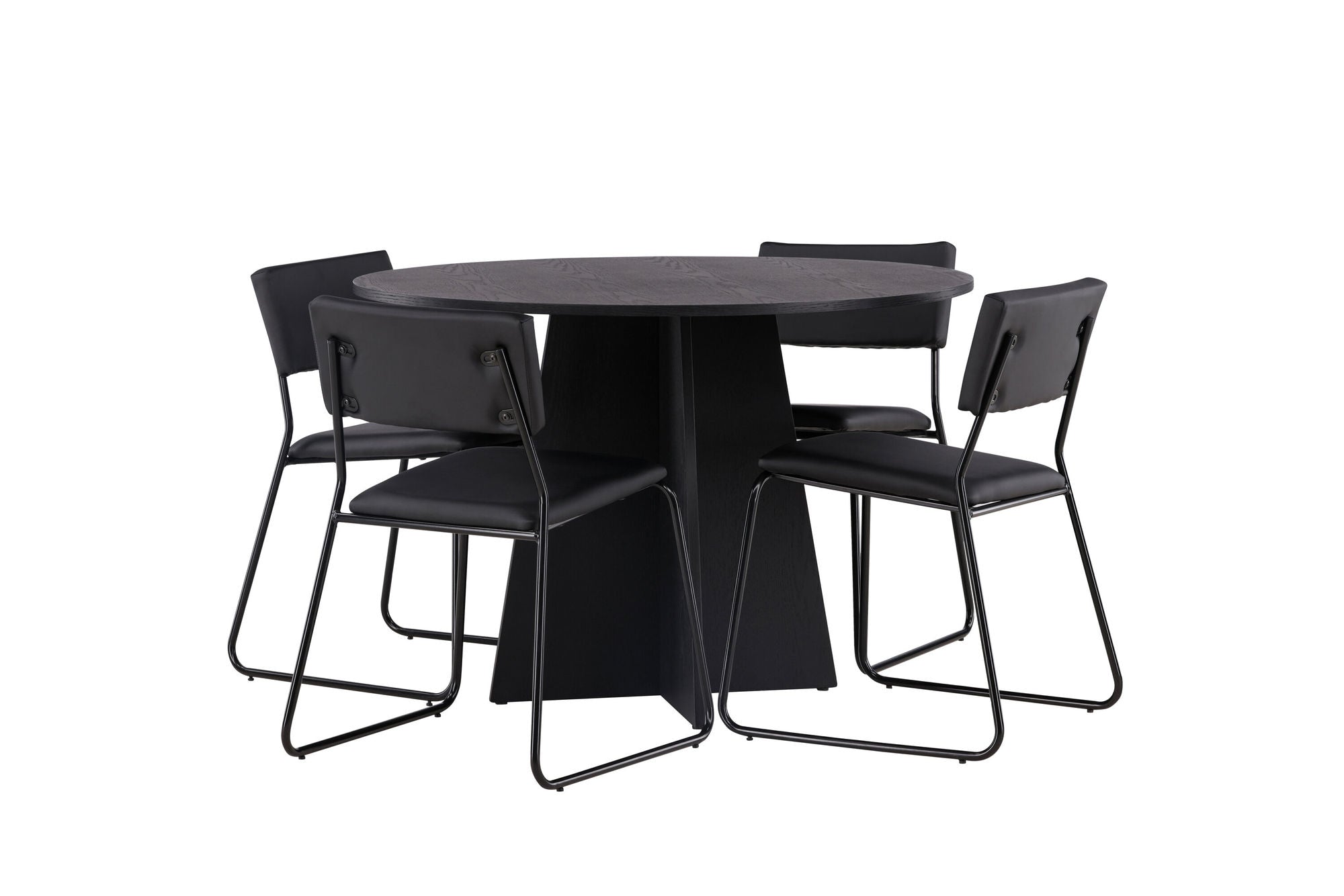 Venture Home Bootcut rund spisebord - Black / Black Fanéer +Kenth stol - Black / Black PU _4