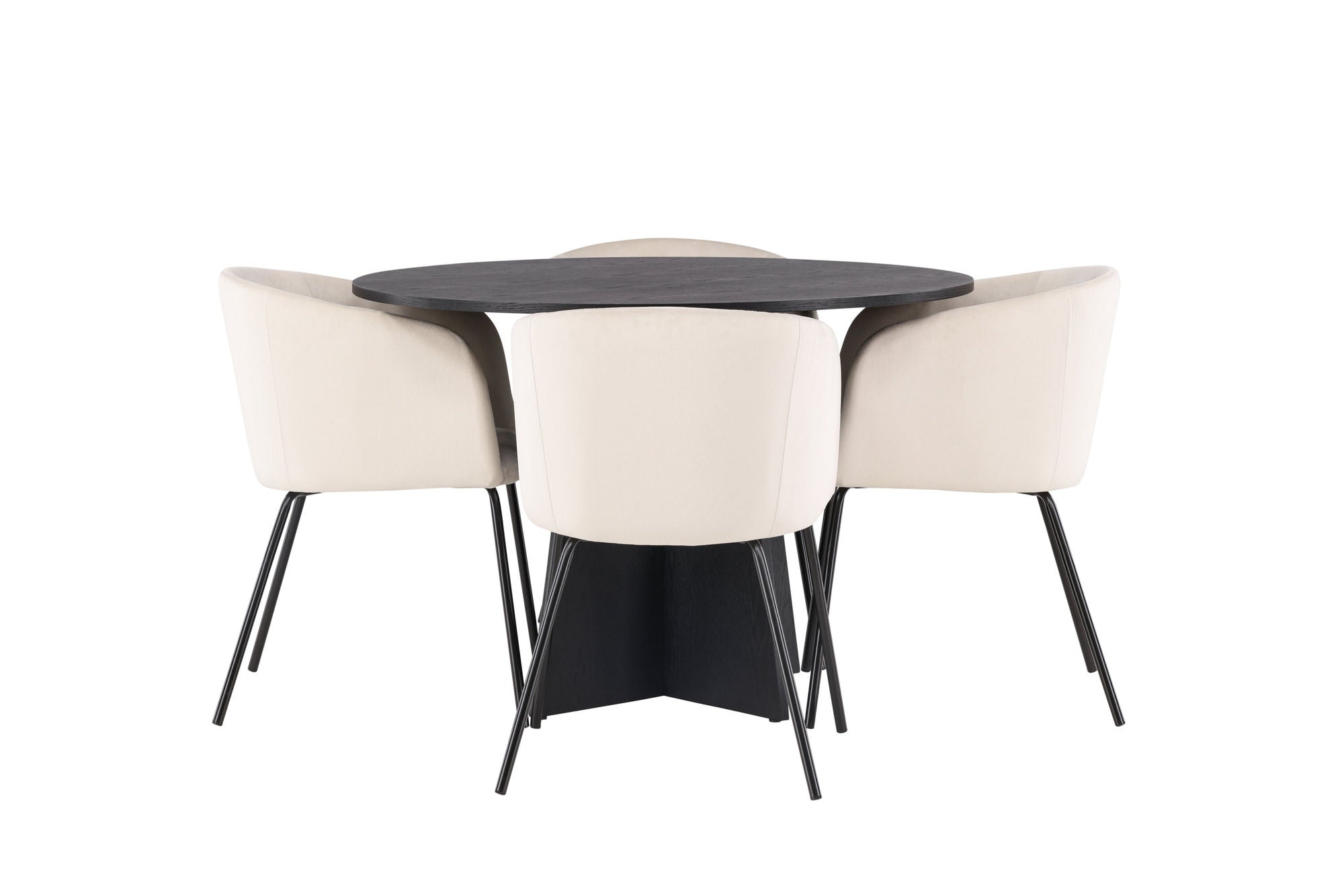 Venture Home Bootcut rund spisebord - Black / Black Fanéer +Berit stol - Black / Beige Velvet _4