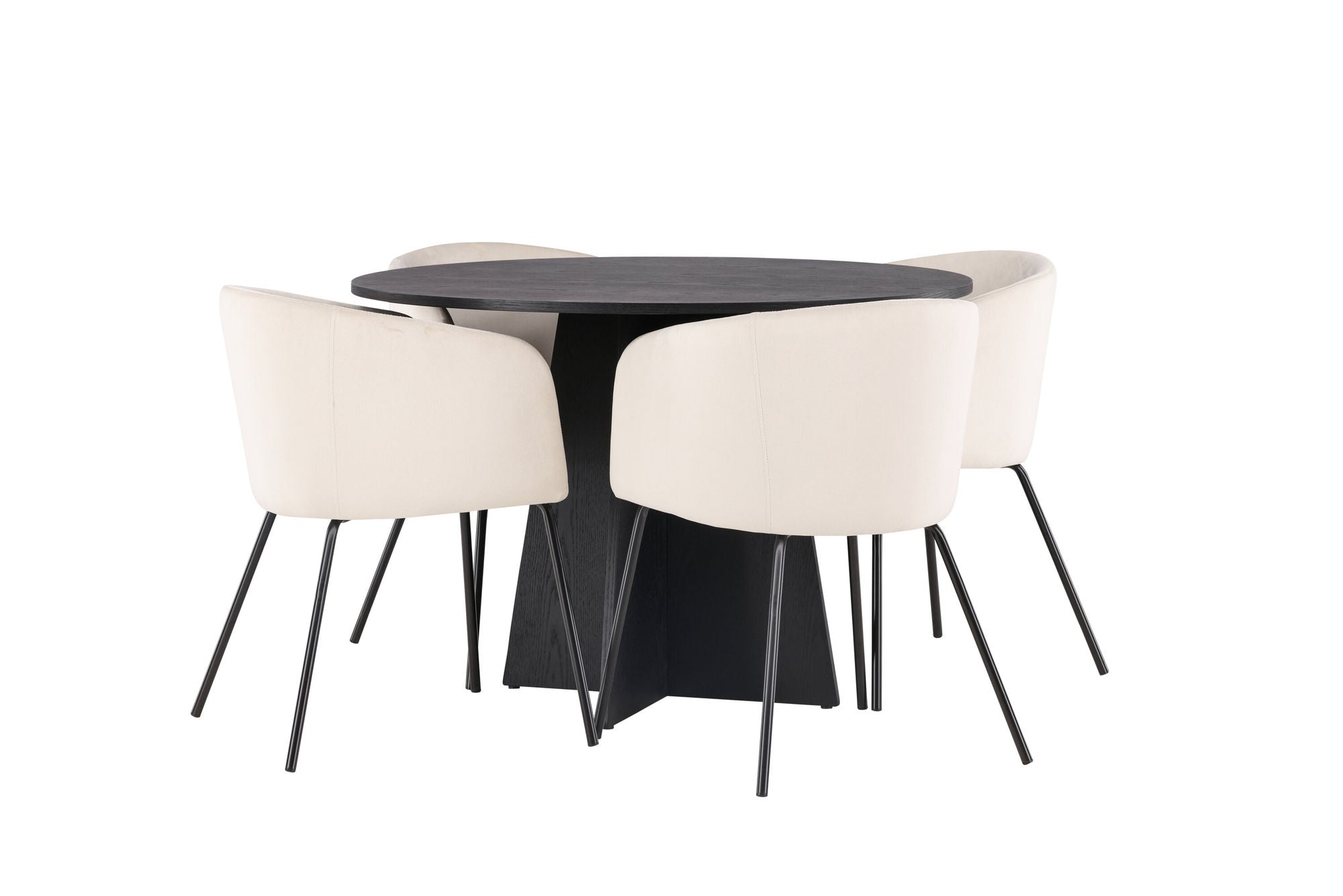 Venture Home Bootcut rund spisebord - Black / Black Fanéer +Berit stol - Black / Beige Velvet _4