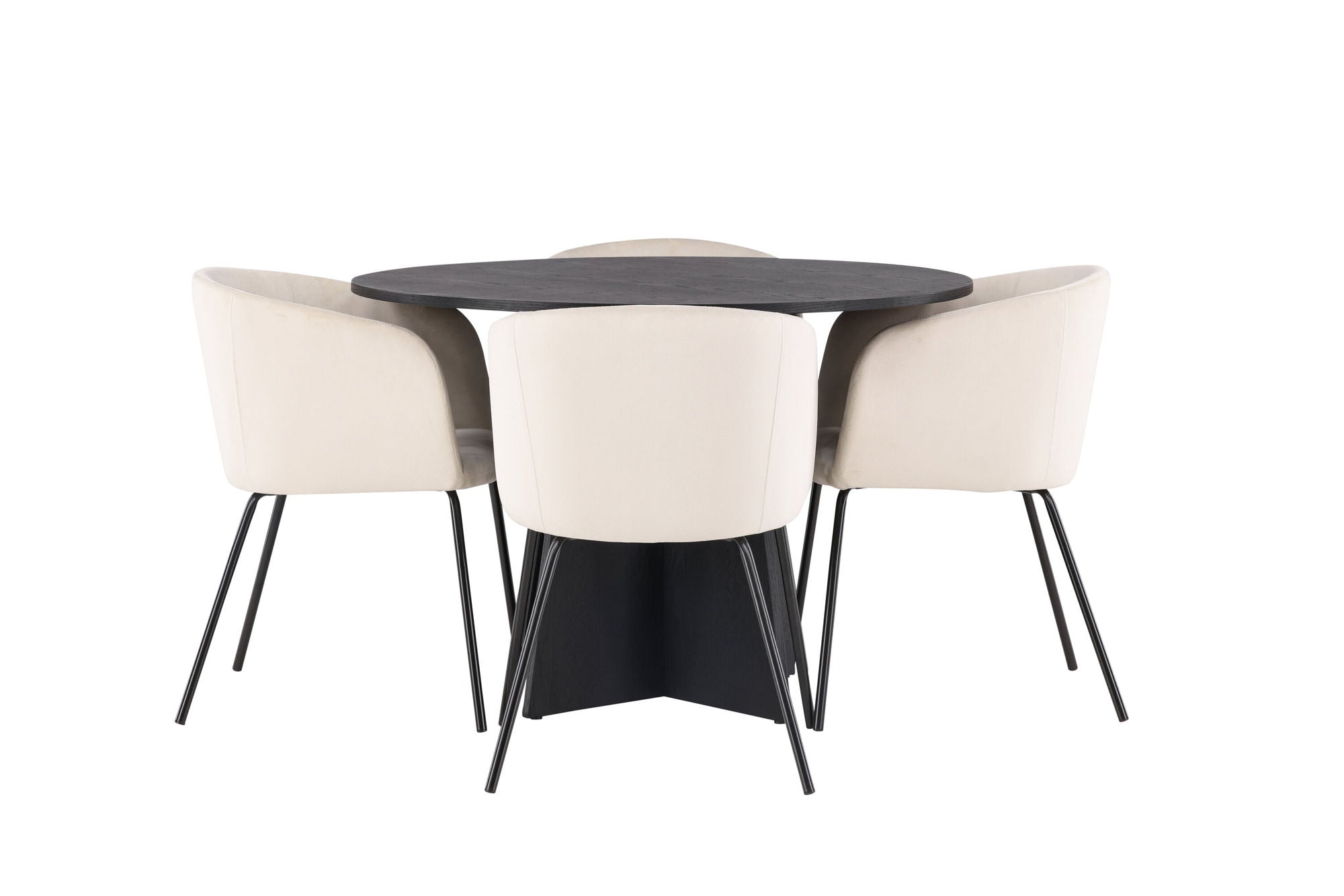 Venture Home Bootcut rund spisebord - Black / Black Fanéer +Berit stol - Black / Beige Velvet _4