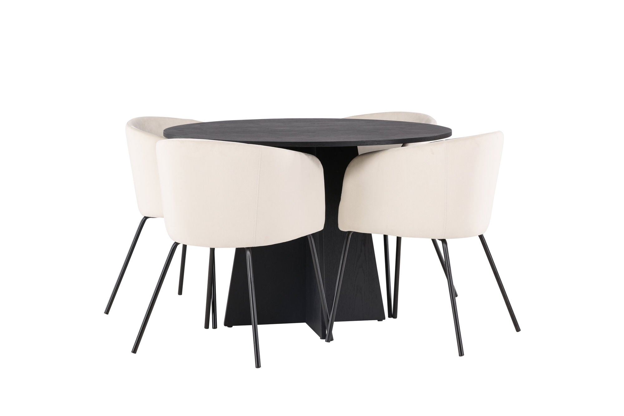 Venture Home Bootcut rund spisebord - Black / Black Fanéer +Berit stol - Black / Beige Velvet _4