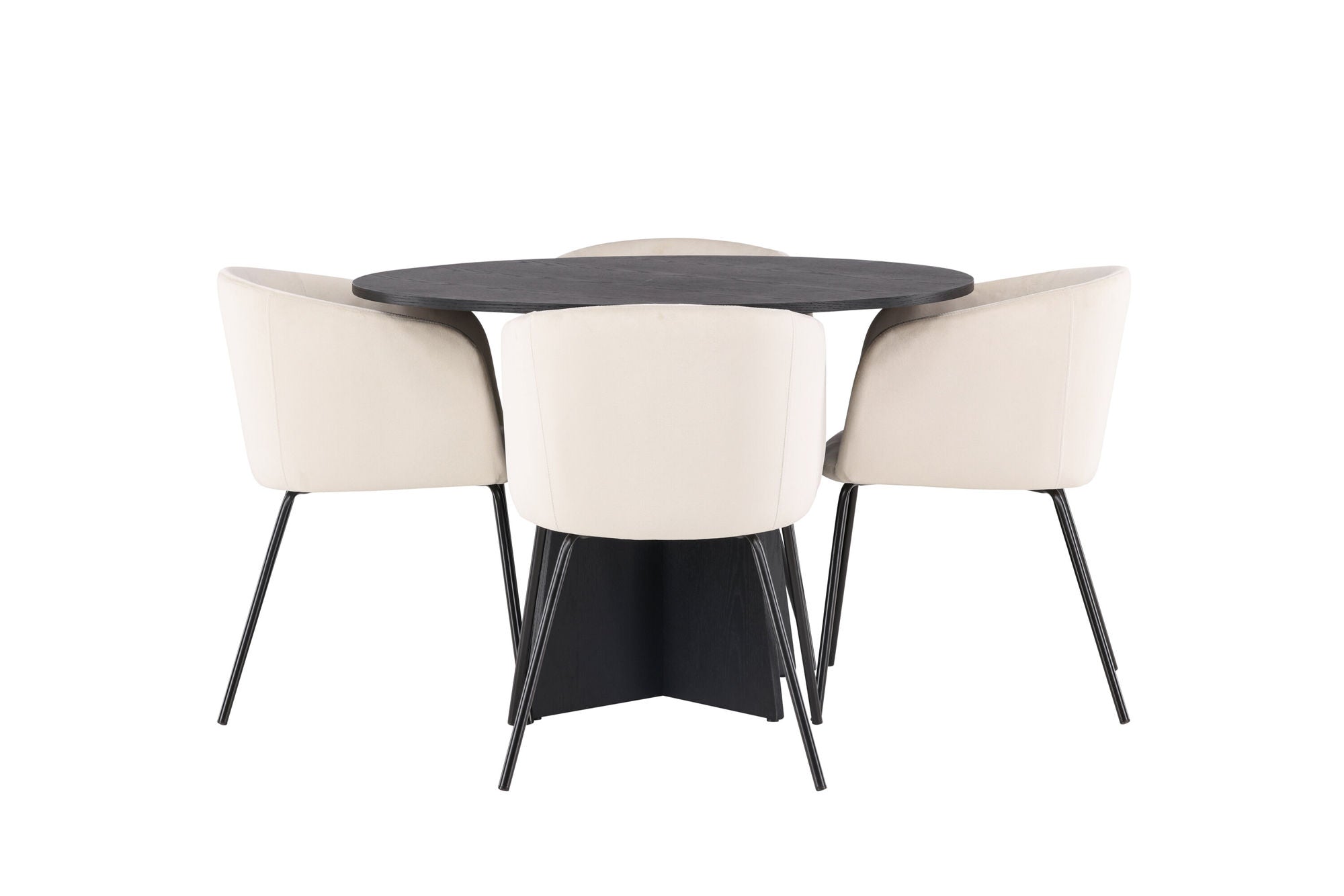 Venture Home Bootcut rund spisebord - Black / Black Fanéer +Berit stol - Black / Beige Velvet _4
