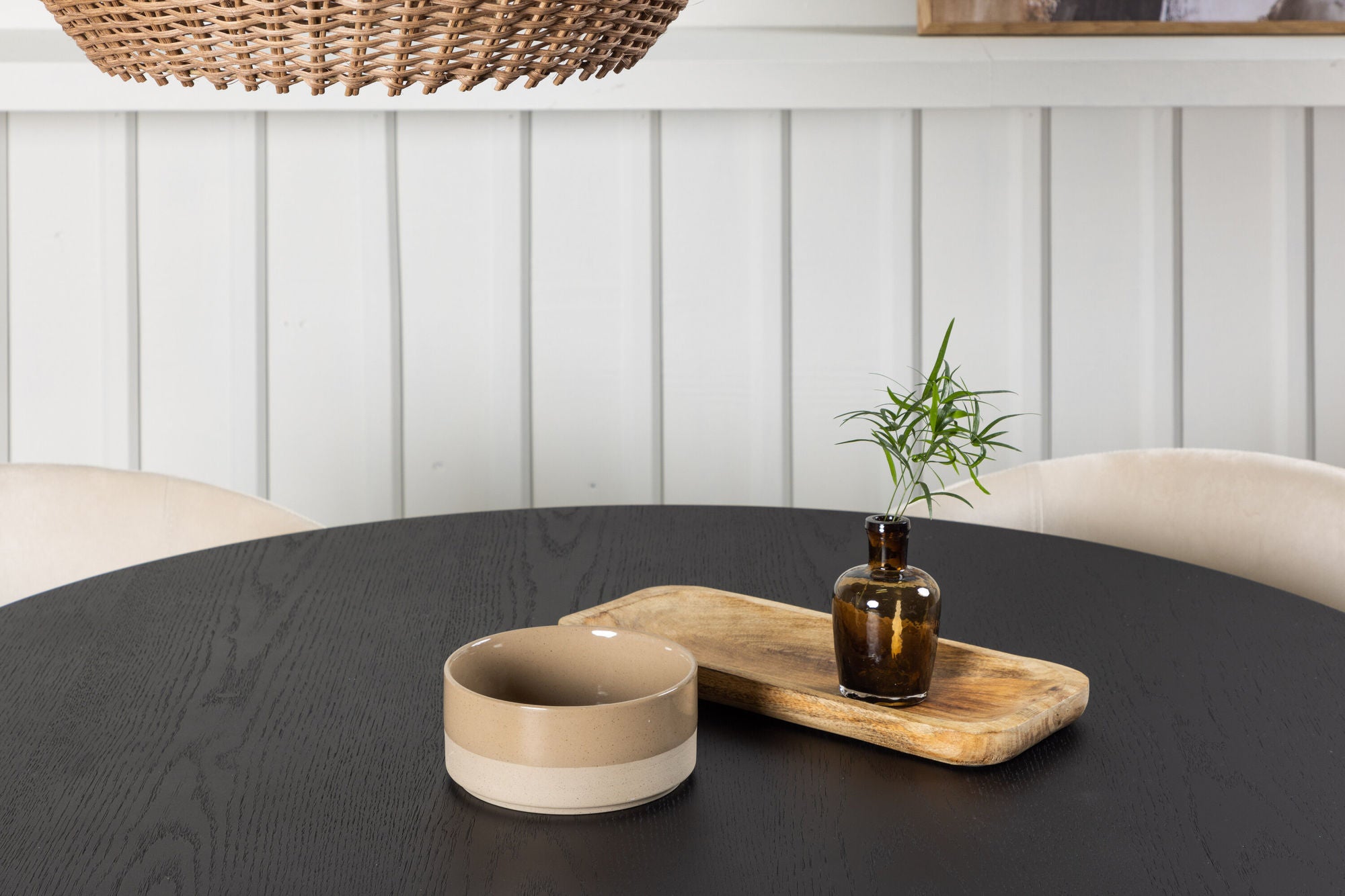 Venture Home Bootcut rund spisebord - Black / Black Fanéer +Berit stol - Black / Beige Velvet _4