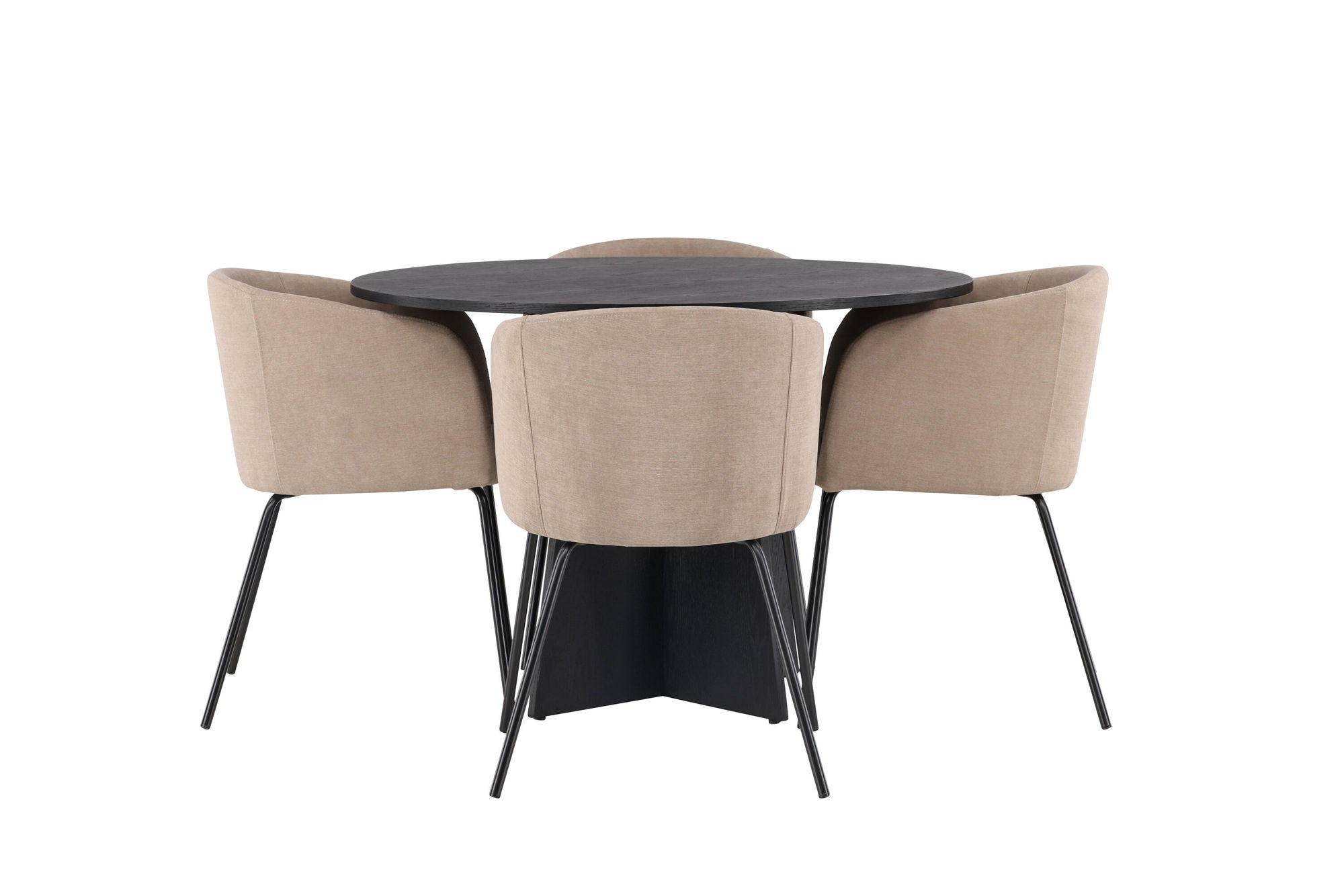 Venture Home Bootcut rund spisebord - Black / Black Fanéer +Berit stol - Black / Beige Fabric (Polyester linen ) _4