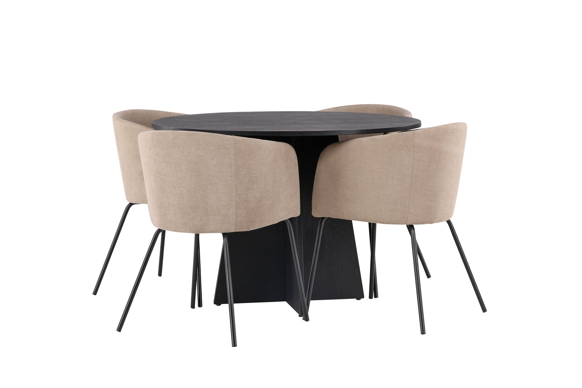 Venture Home Bootcut rund spisebord - Black / Black Fanéer +Berit stol - Black / Beige Fabric (Polyester linen ) _4