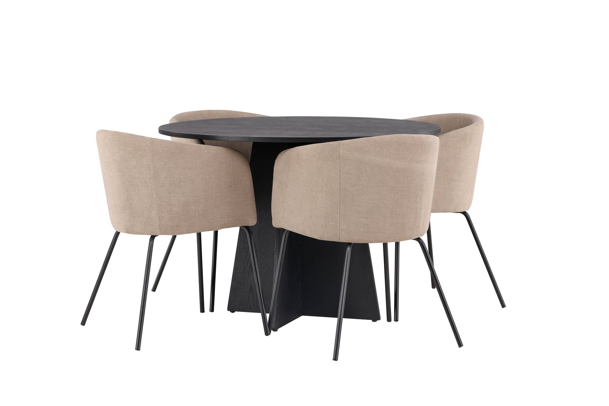 Venture Home Bootcut rund spisebord - Black / Black Fanéer +Berit stol - Black / Beige Fabric (Polyester linen ) _4