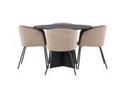 Venture Home Bootcut rund spisebord - Black / Black Fanéer +Berit stol - Black / Beige Fabric (Polyester linen ) _4
