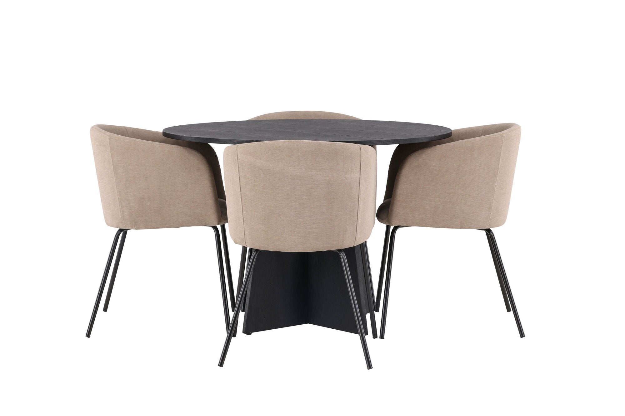 Venture Home Bootcut rund spisebord - Black / Black Fanéer +Berit stol - Black / Beige Fabric (Polyester linen ) _4