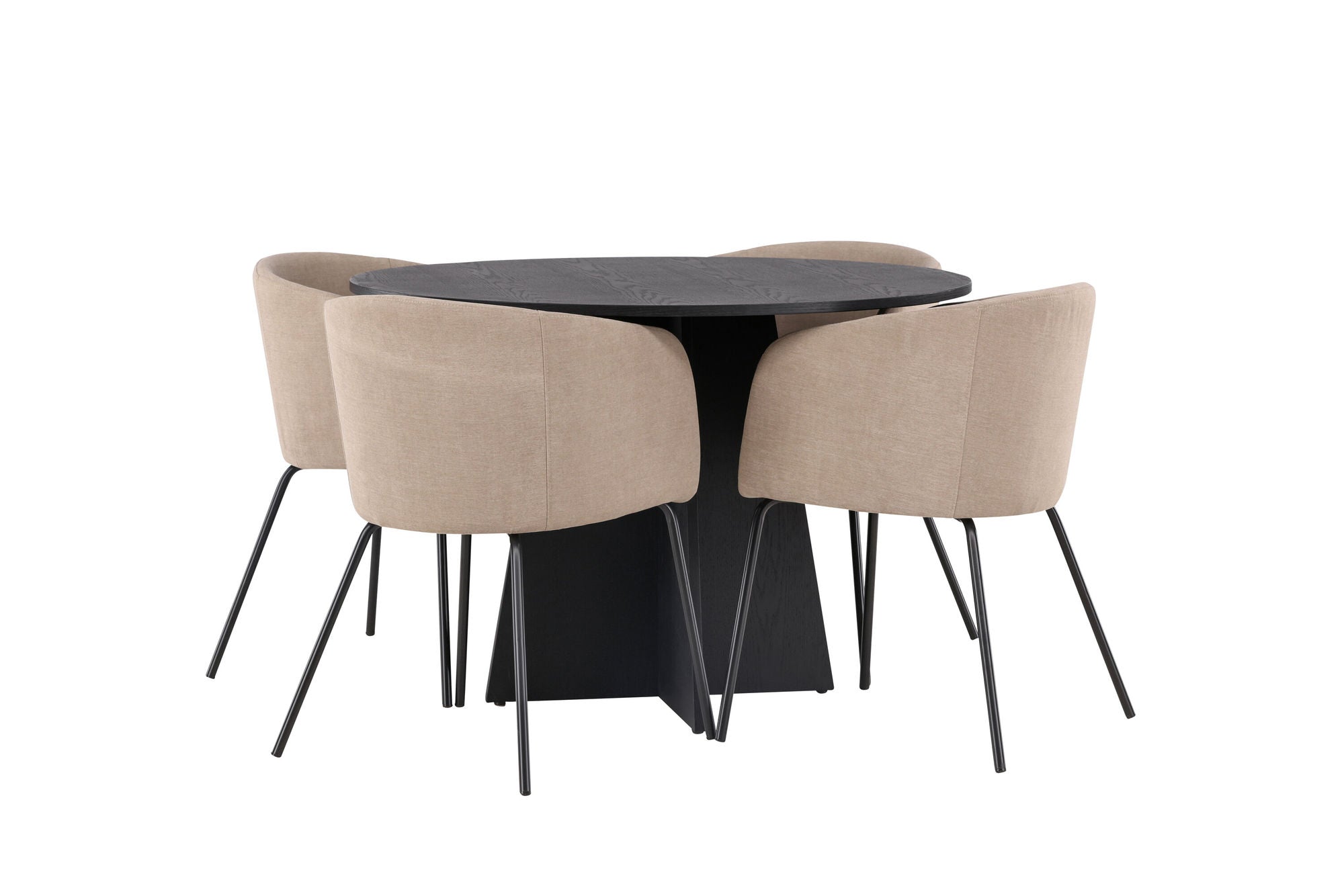 Venture Home Bootcut rund spisebord - Black / Black Fanéer +Berit stol - Black / Beige Fabric (Polyester linen ) _4