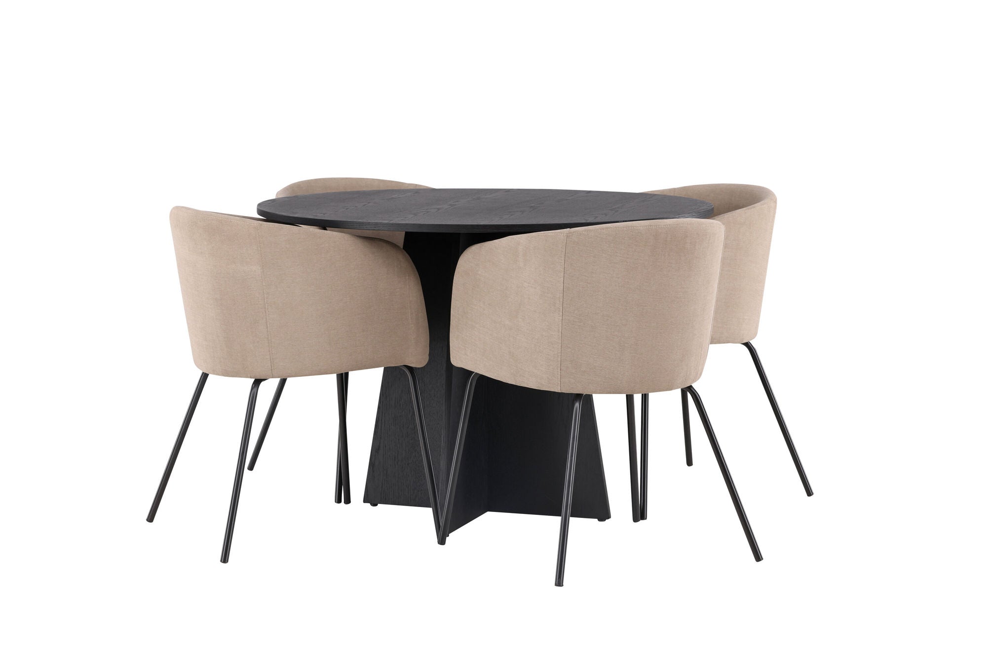 Venture Home Bootcut rund spisebord - Black / Black Fanéer +Berit stol - Black / Beige Fabric (Polyester linen ) _4