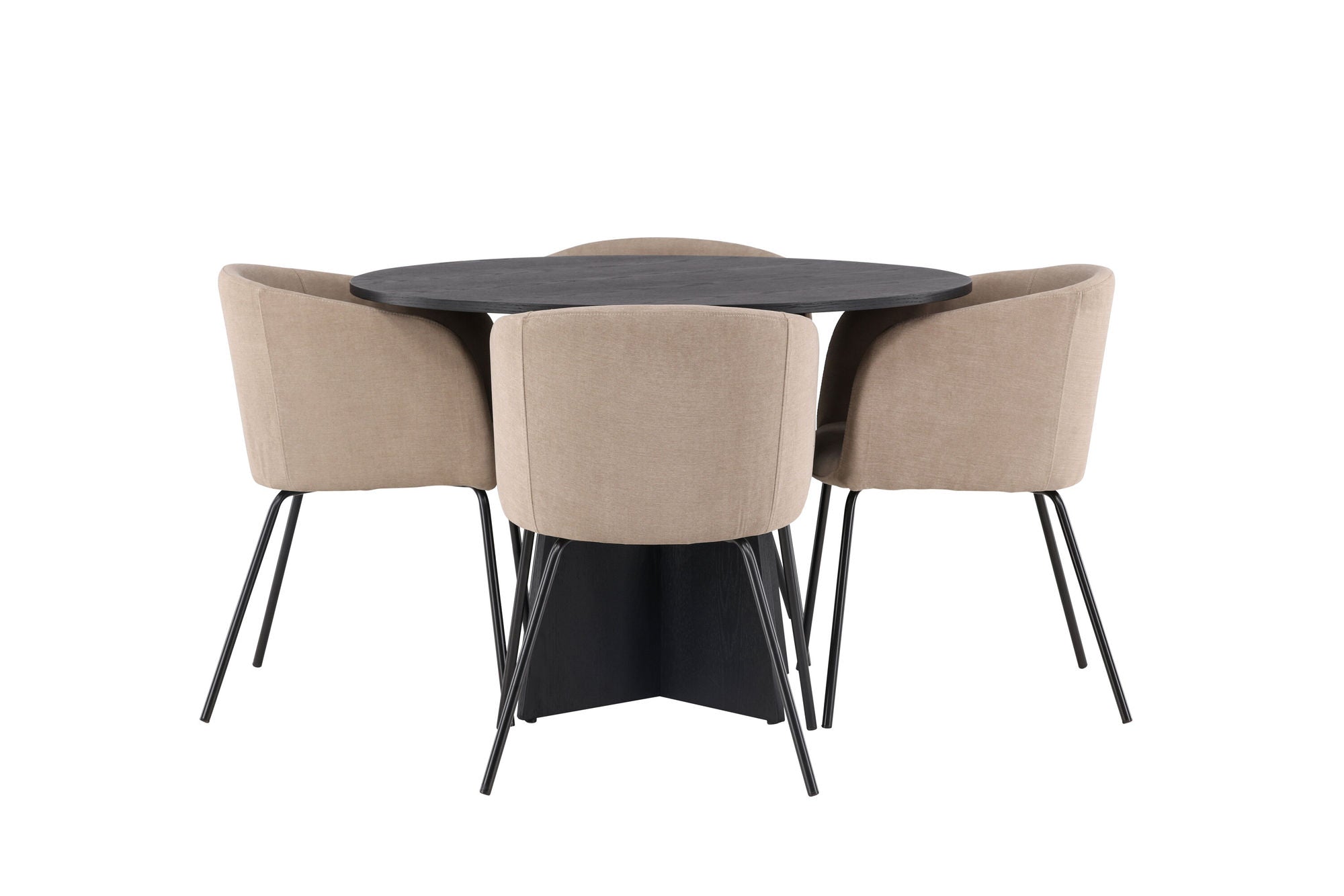 Venture Home Bootcut rund spisebord - Black / Black Fanéer +Berit stol - Black / Beige Fabric (Polyester linen ) _4