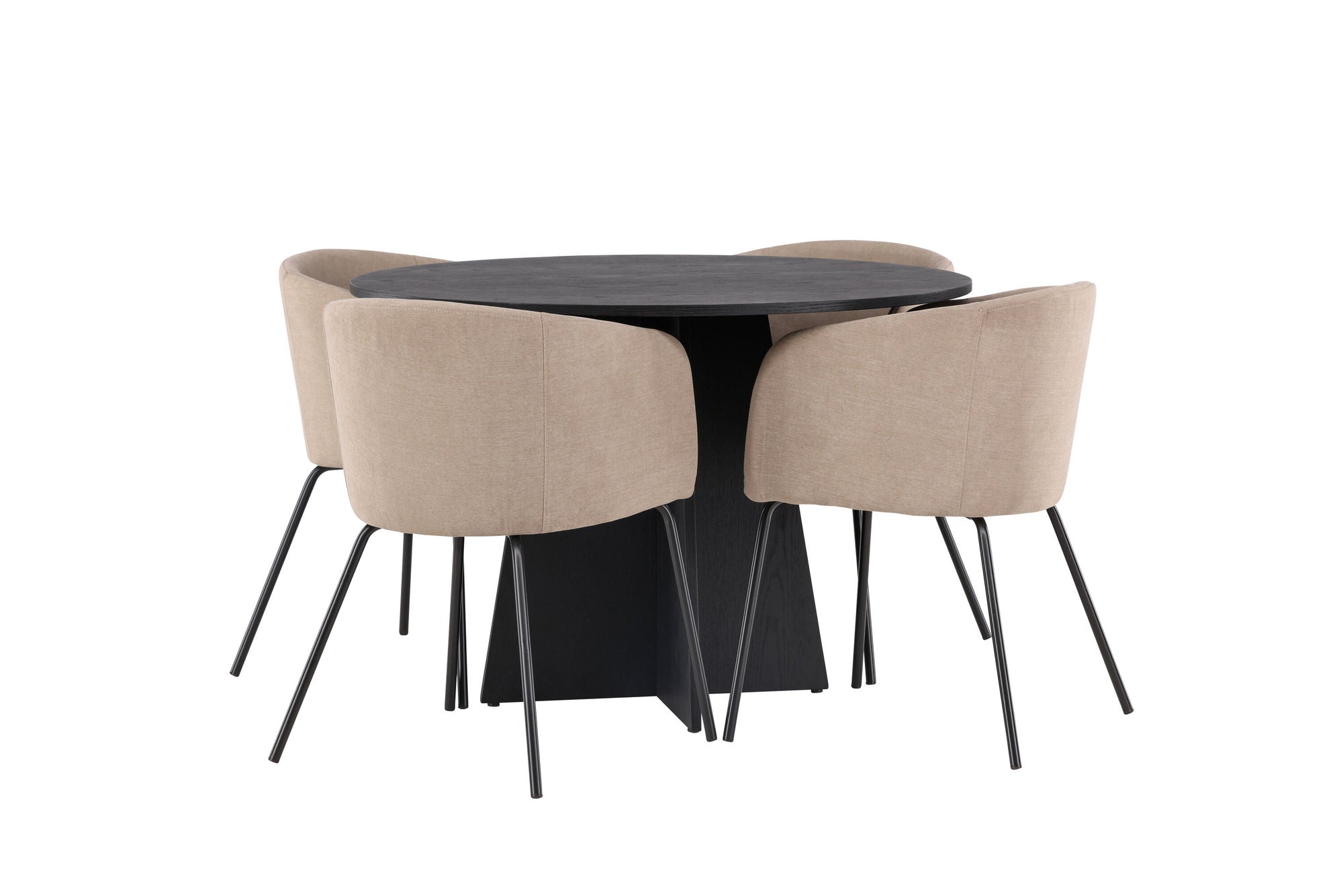 Venture Home Bootcut rund spisebord - Black / Black Fanéer +Berit stol - Black / Beige Fabric (Polyester linen ) _4