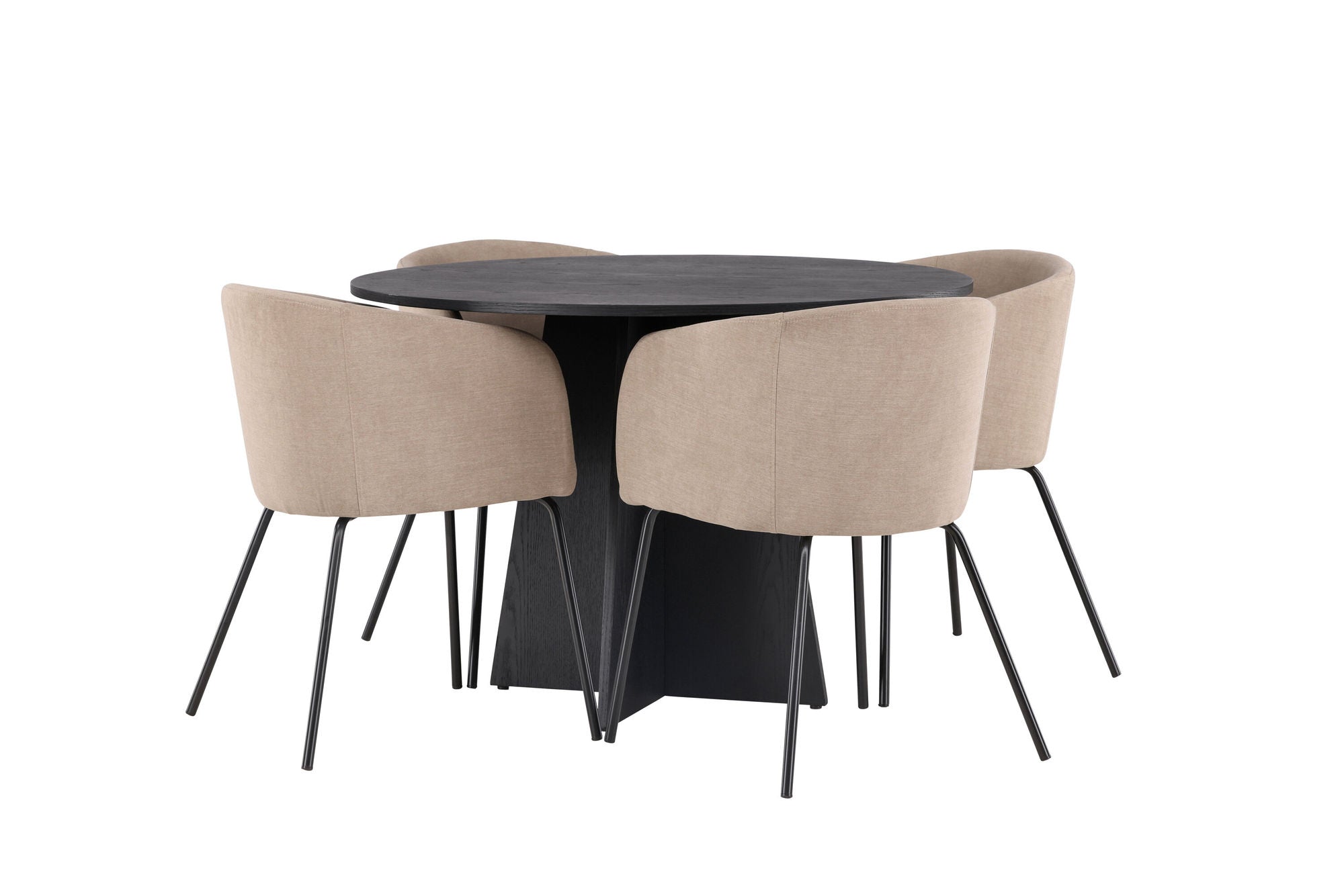 Venture Home Bootcut rund spisebord - Black / Black Fanéer +Berit stol - Black / Beige Fabric (Polyester linen ) _4