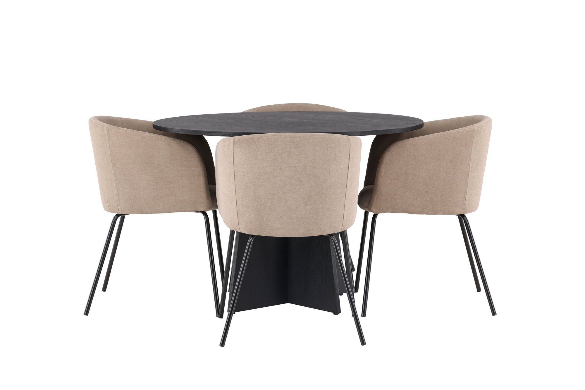 Venture Home Bootcut rund spisebord - Black / Black Fanéer +Berit stol - Black / Beige Fabric (Polyester linen ) _4