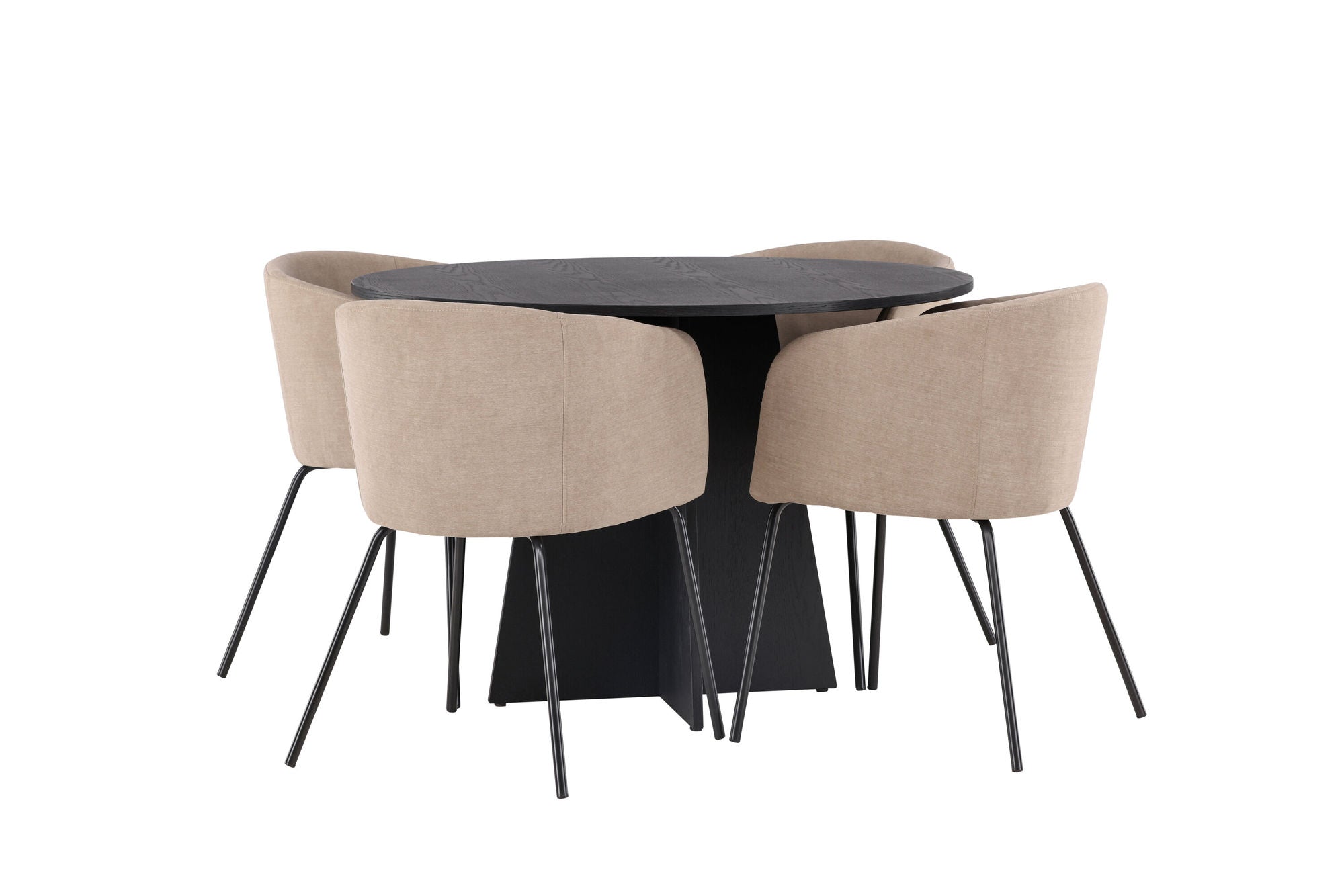 Venture Home Bootcut rund spisebord - Black / Black Fanéer +Berit stol - Black / Beige Fabric (Polyester linen ) _4