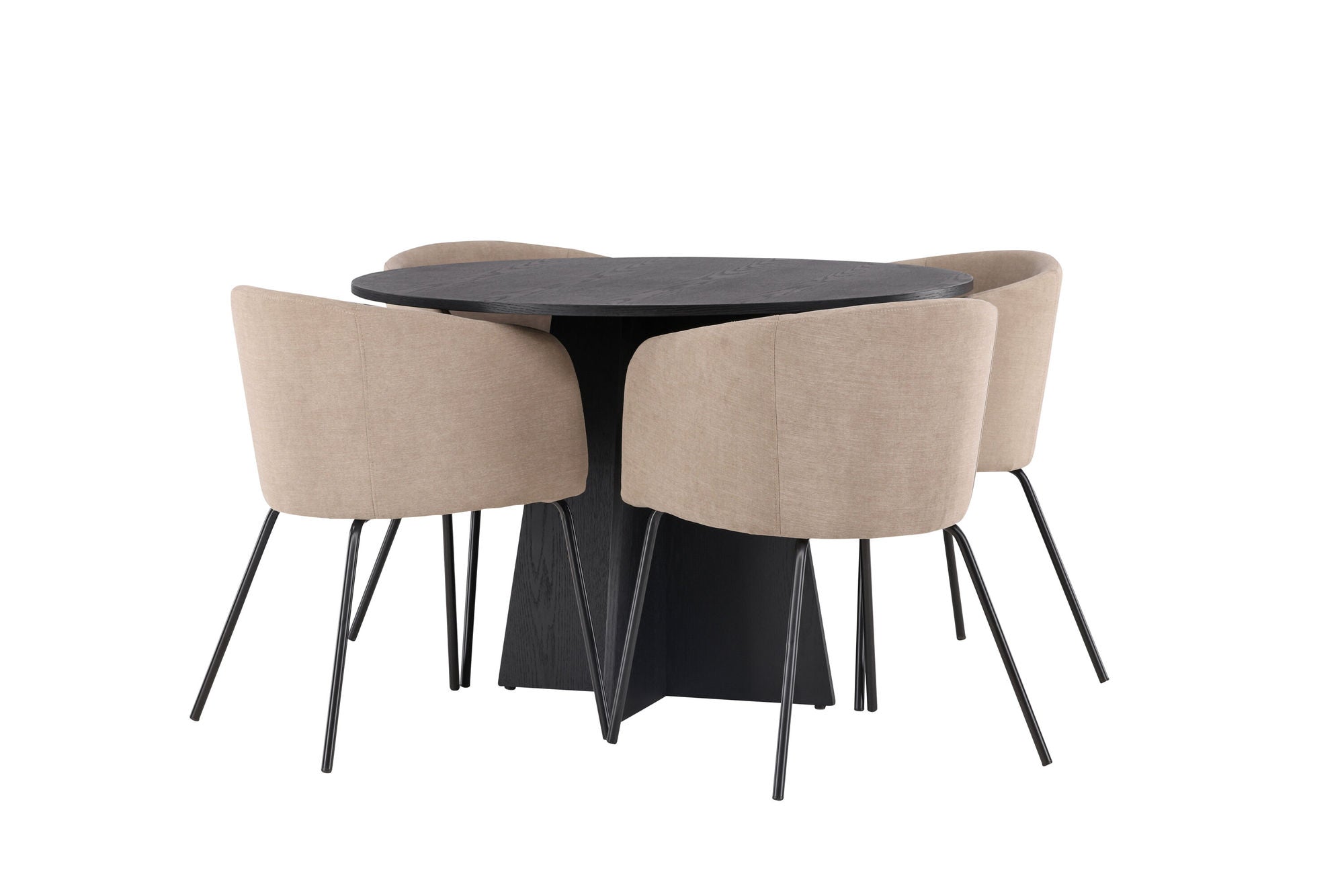 Venture Home Bootcut rund spisebord - Black / Black Fanéer +Berit stol - Black / Beige Fabric (Polyester linen ) _4