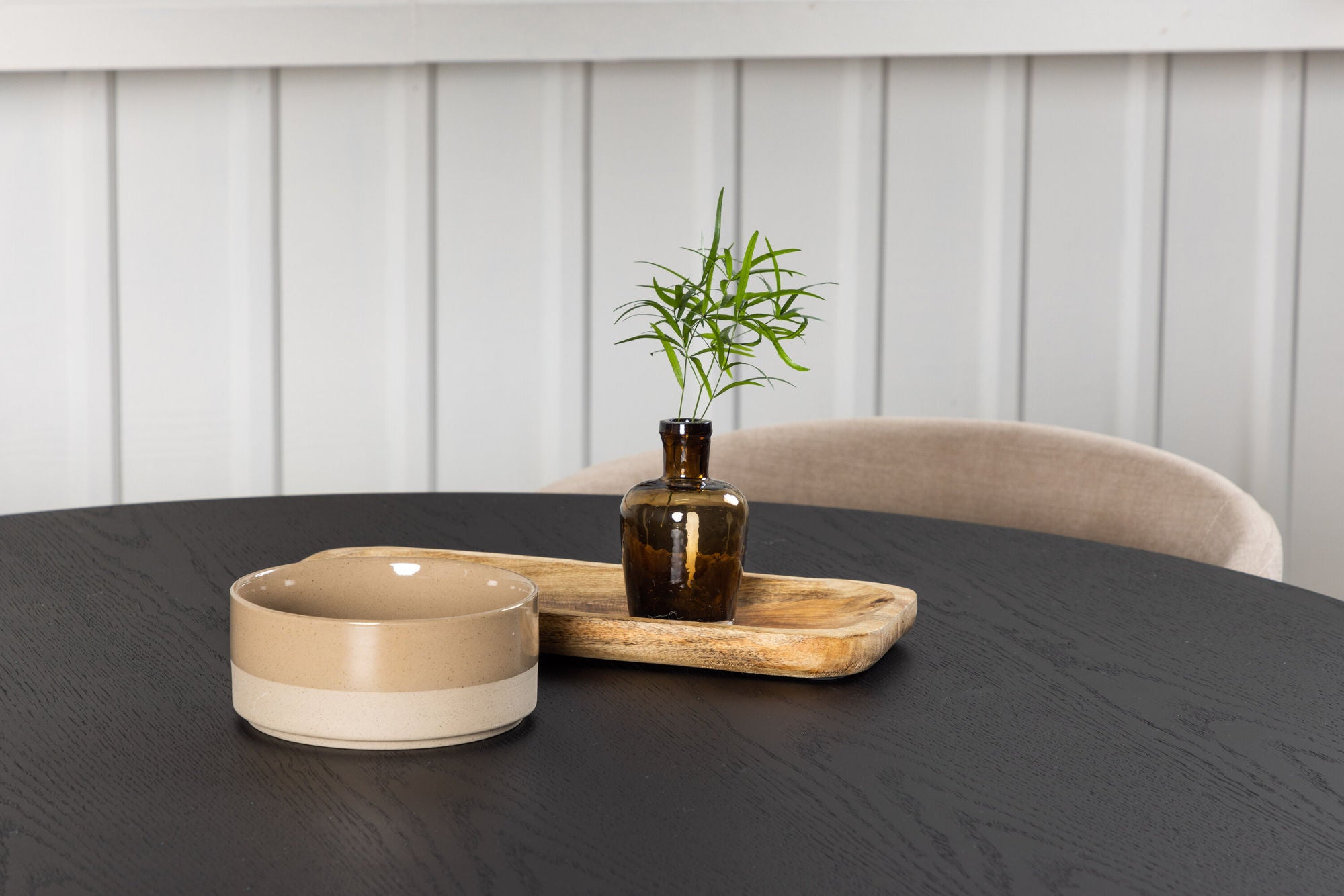 Venture Home Bootcut rund spisebord - Black / Black Fanéer +Berit stol - Black / Beige Fabric (Polyester linen ) _4