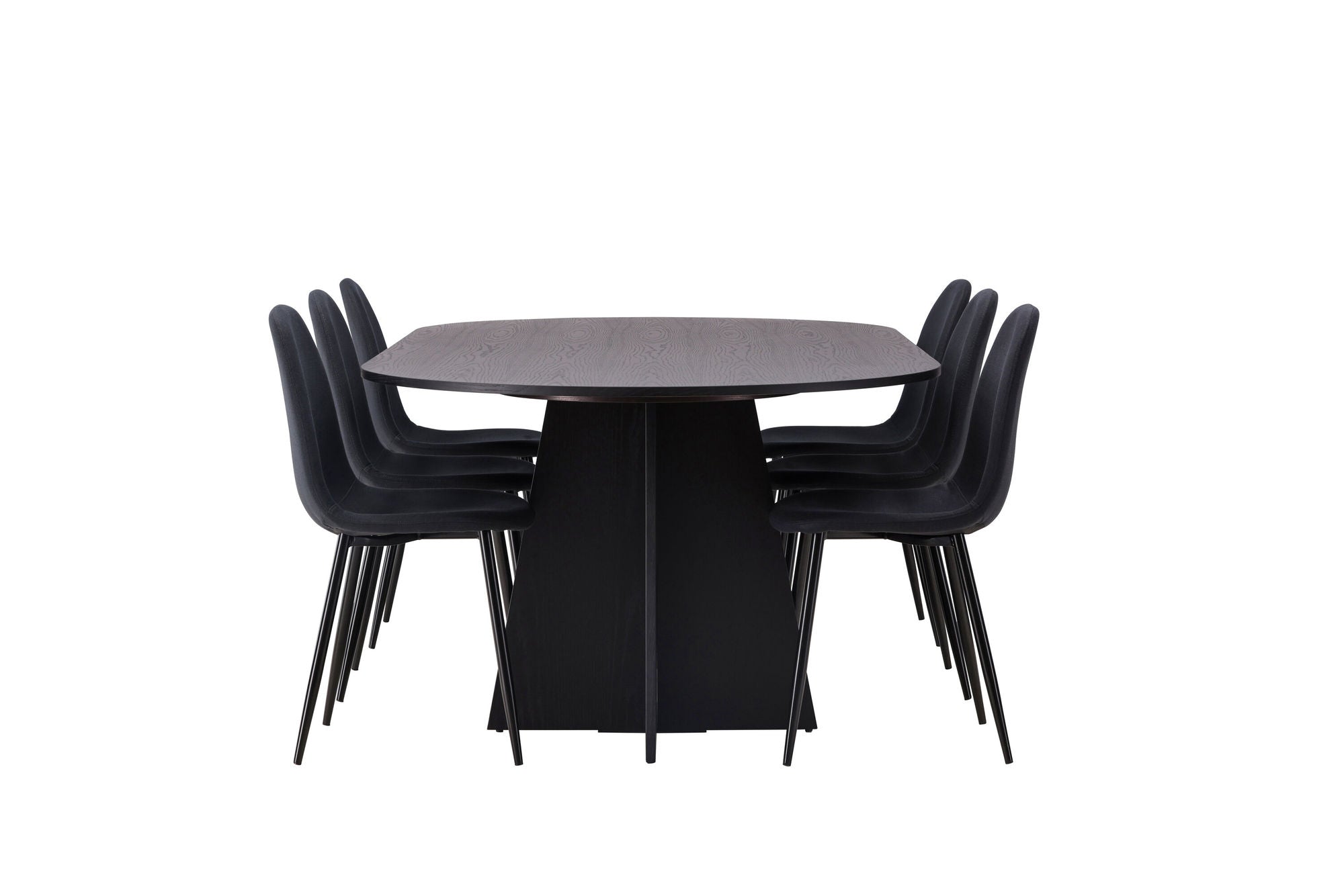 Venture Home Bootcut Oval spisebord - Black / Black Fanéer +Polar Spisebordsstol - Black Legs - Black Fabric _6