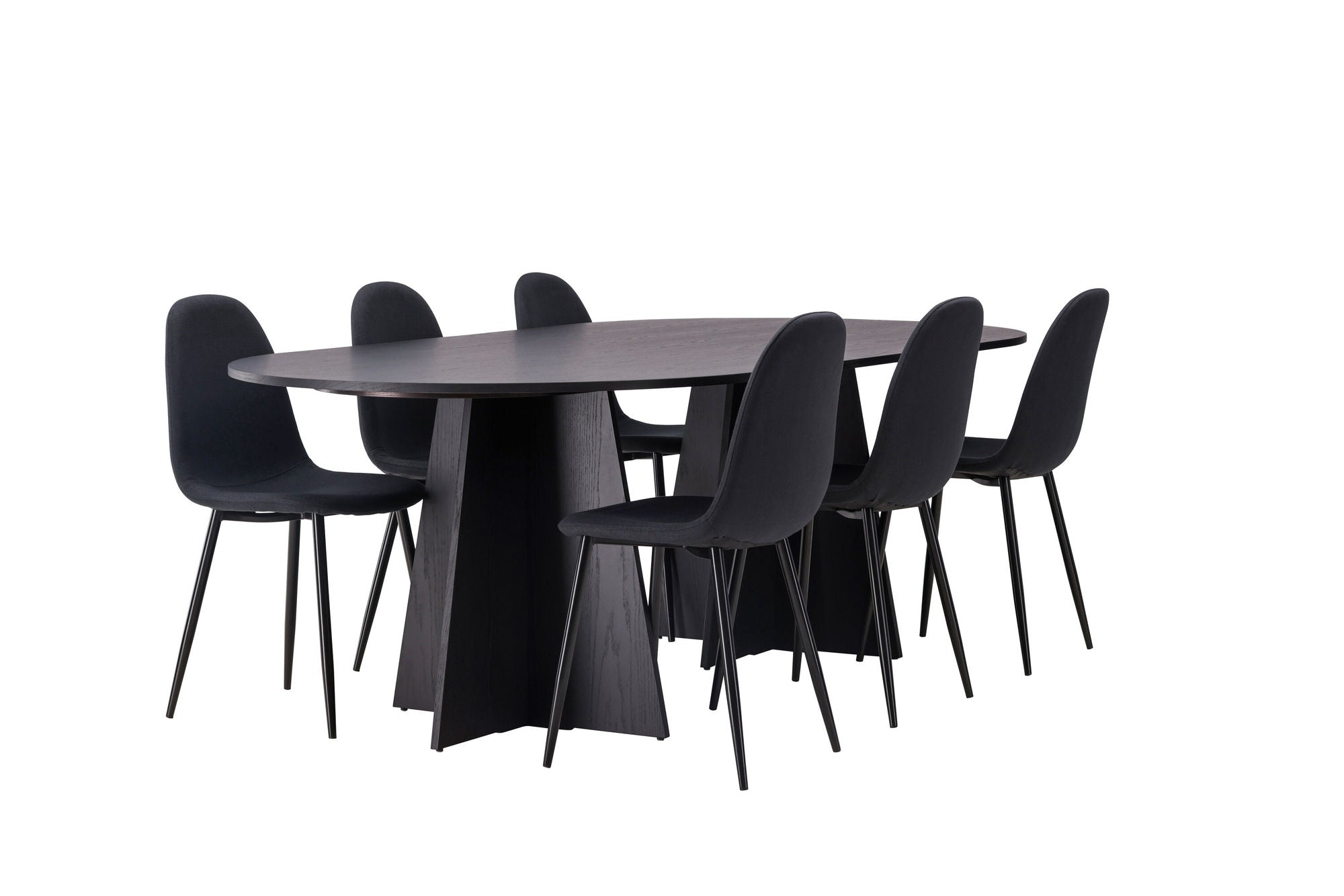 Venture Home Bootcut Oval spisebord - Black / Black Fanéer +Polar Spisebordsstol - Black Legs - Black Fabric _6