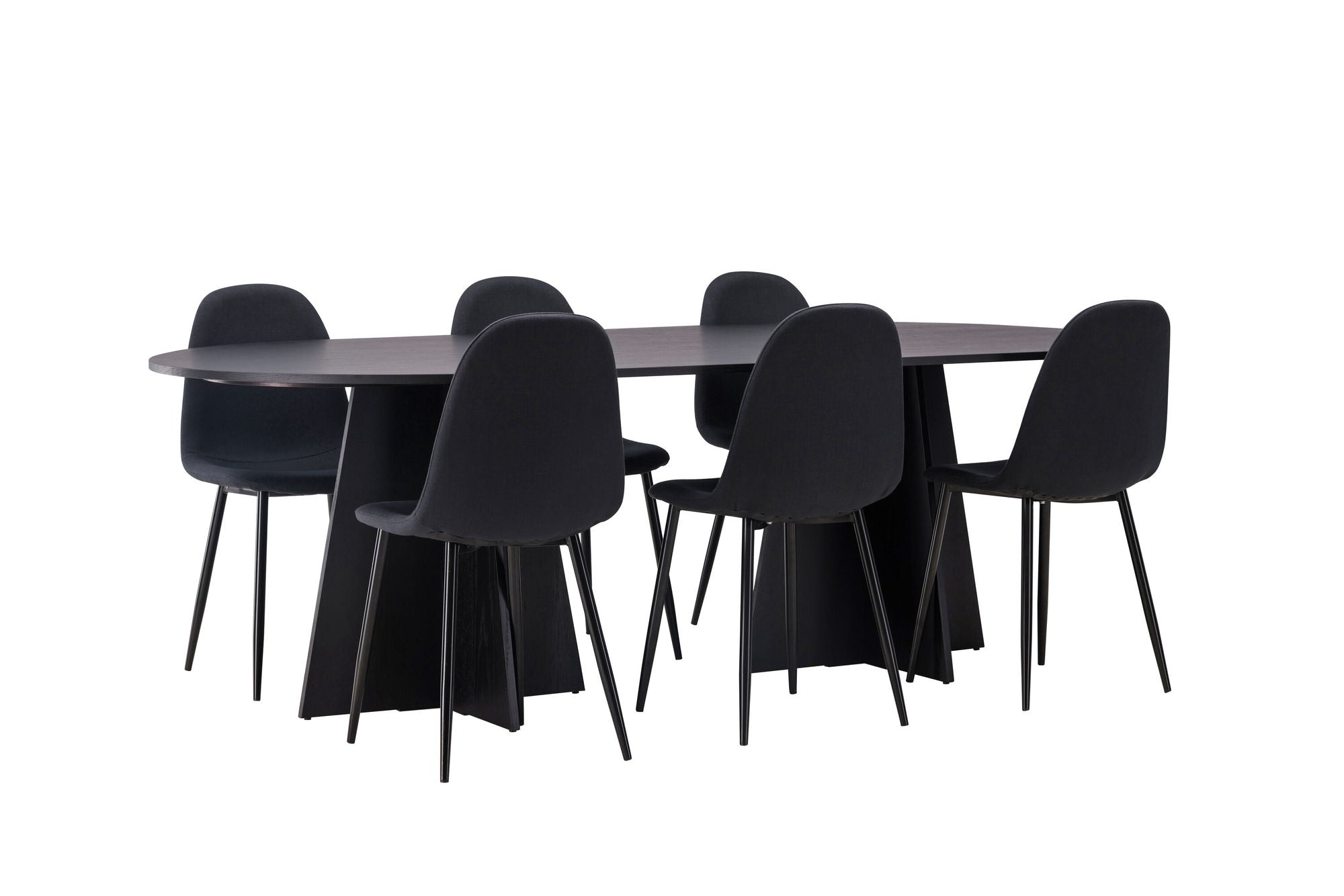 Venture Home Bootcut Oval spisebord - Black / Black Fanéer +Polar Spisebordsstol - Black Legs - Black Fabric _6