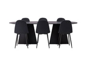 Venture Home Bootcut Oval spisebord - Black / Black Fanéer +Polar Spisebordsstol - Black Legs - Black Fabric _6