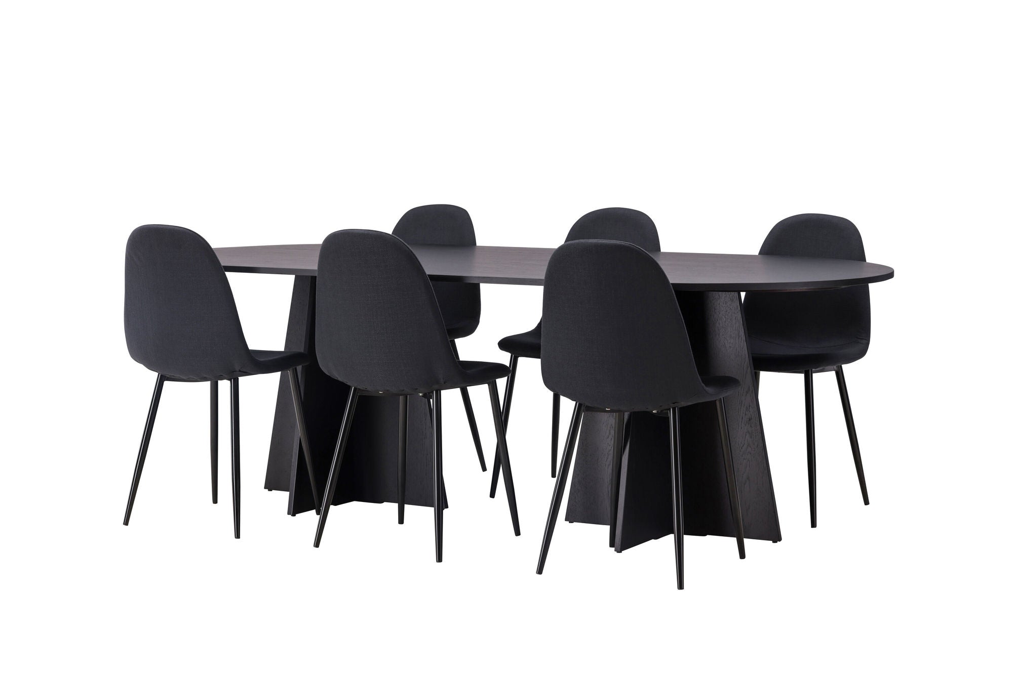 Venture Home Bootcut Oval spisebord - Black / Black Fanéer +Polar Spisebordsstol - Black Legs - Black Fabric _6
