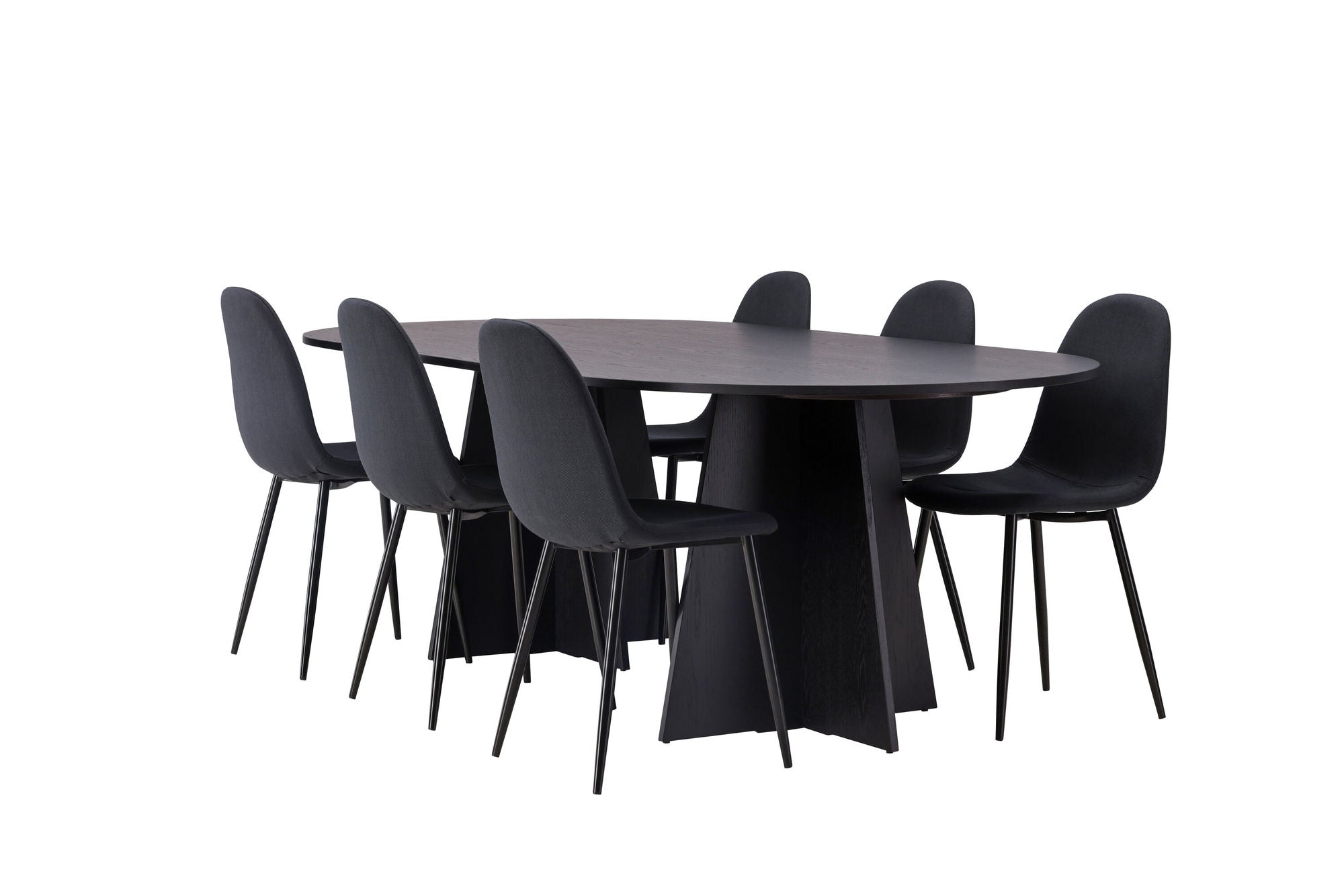 Venture Home Bootcut Oval spisebord - Black / Black Fanéer +Polar Spisebordsstol - Black Legs - Black Fabric _6