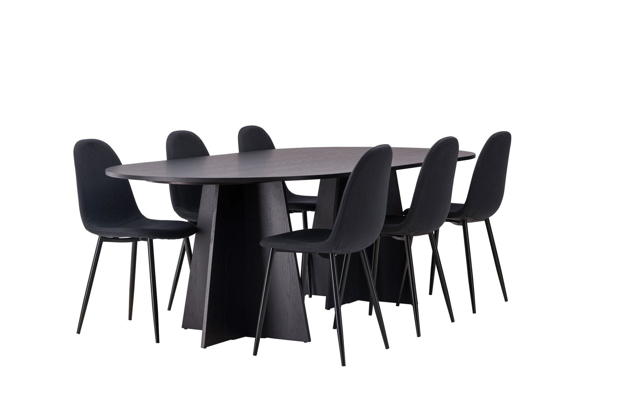 Venture Home Bootcut Oval spisebord - Black / Black Fanéer +Polar Spisebordsstol - Black Legs - Black Fabric _6