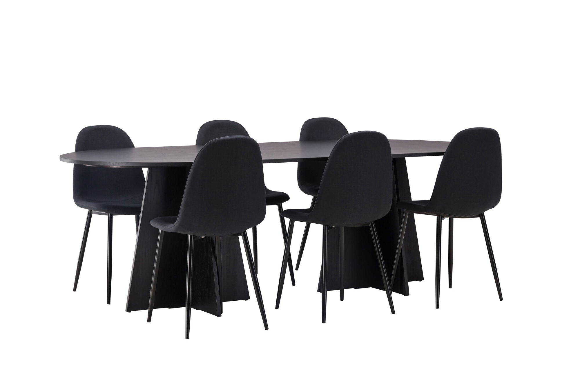 Venture Home Bootcut Oval spisebord - Black / Black Fanéer +Polar Spisebordsstol - Black Legs - Black Fabric _6