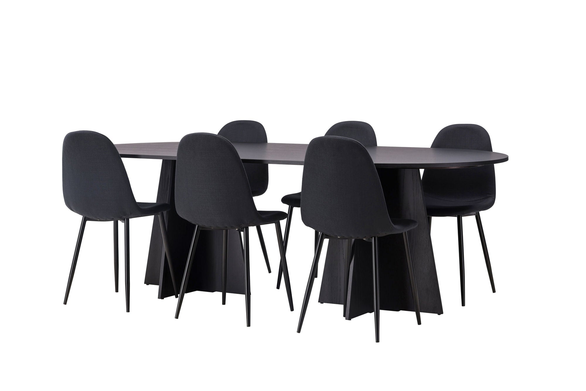 Venture Home Bootcut Oval spisebord - Black / Black Fanéer +Polar Spisebordsstol - Black Legs - Black Fabric _6