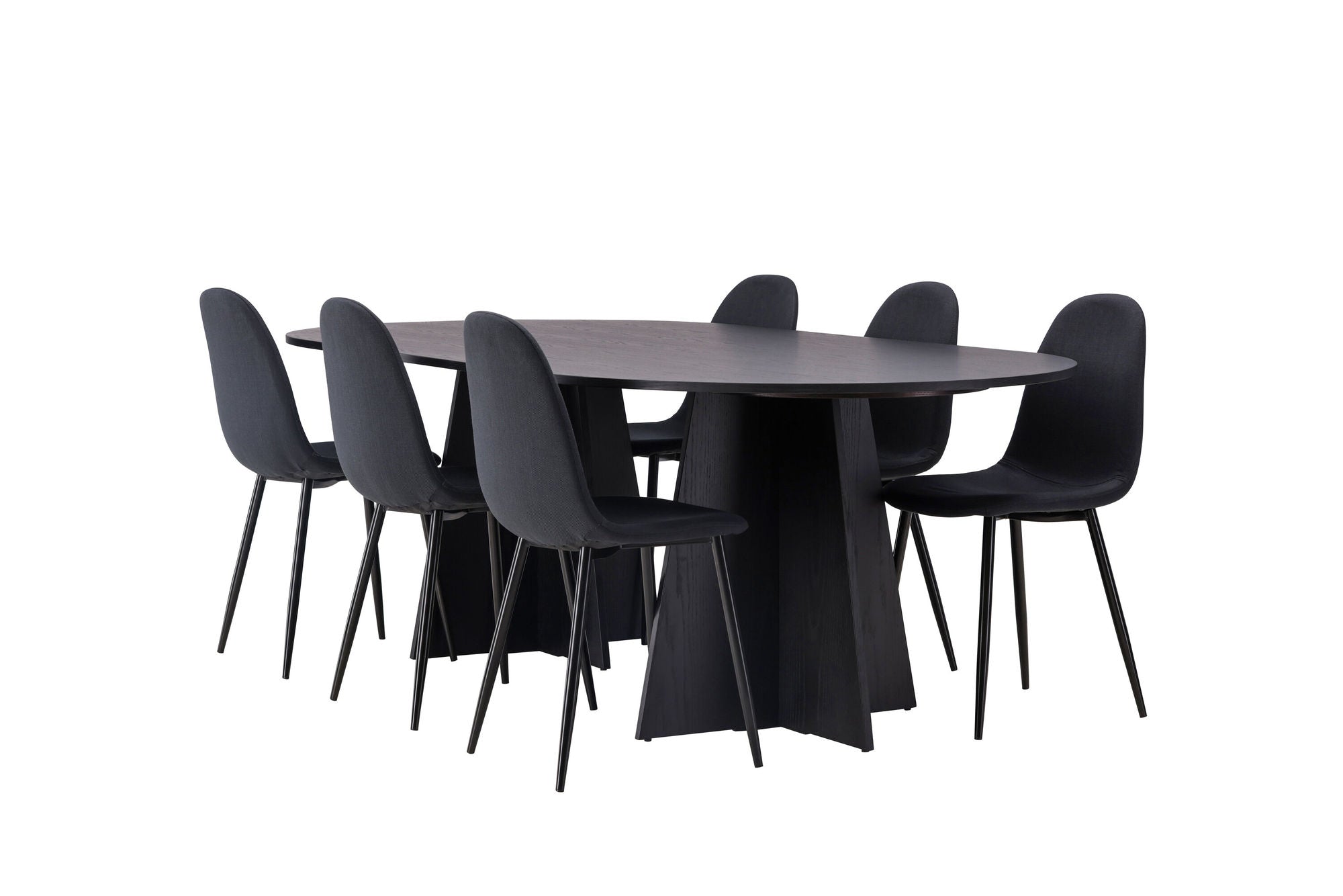 Venture Home Bootcut Oval spisebord - Black / Black Fanéer +Polar Spisebordsstol - Black Legs - Black Fabric _6