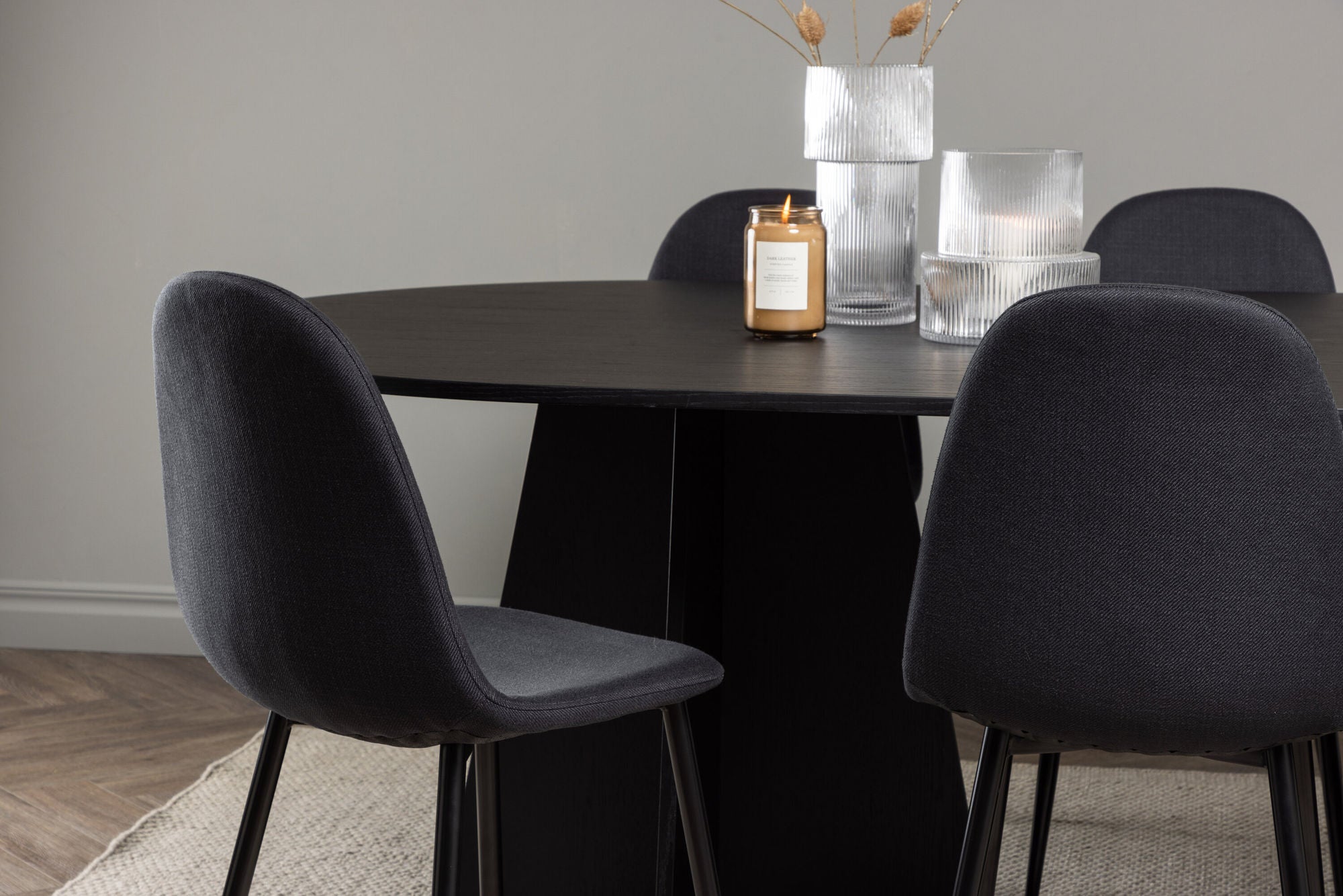 Venture Home Bootcut Oval spisebord - Black / Black Fanéer +Polar Spisebordsstol - Black Legs - Black Fabric _6