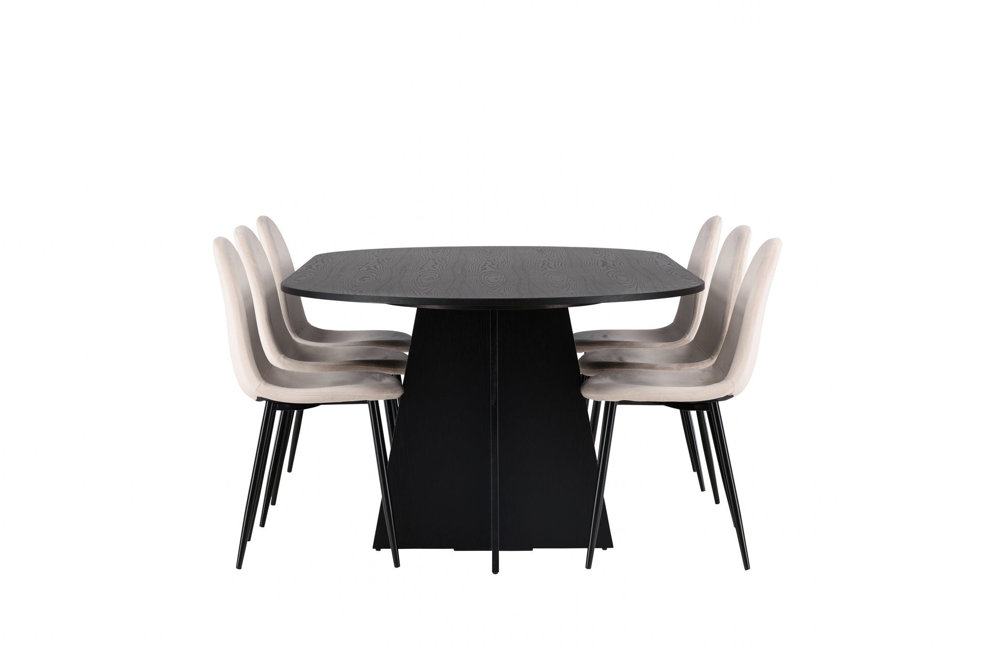 Venture Home Bootcut Oval spisebord - Black / Black Fanéer +Polar Spisebordsstol - Black legs / Beige Velvet _6