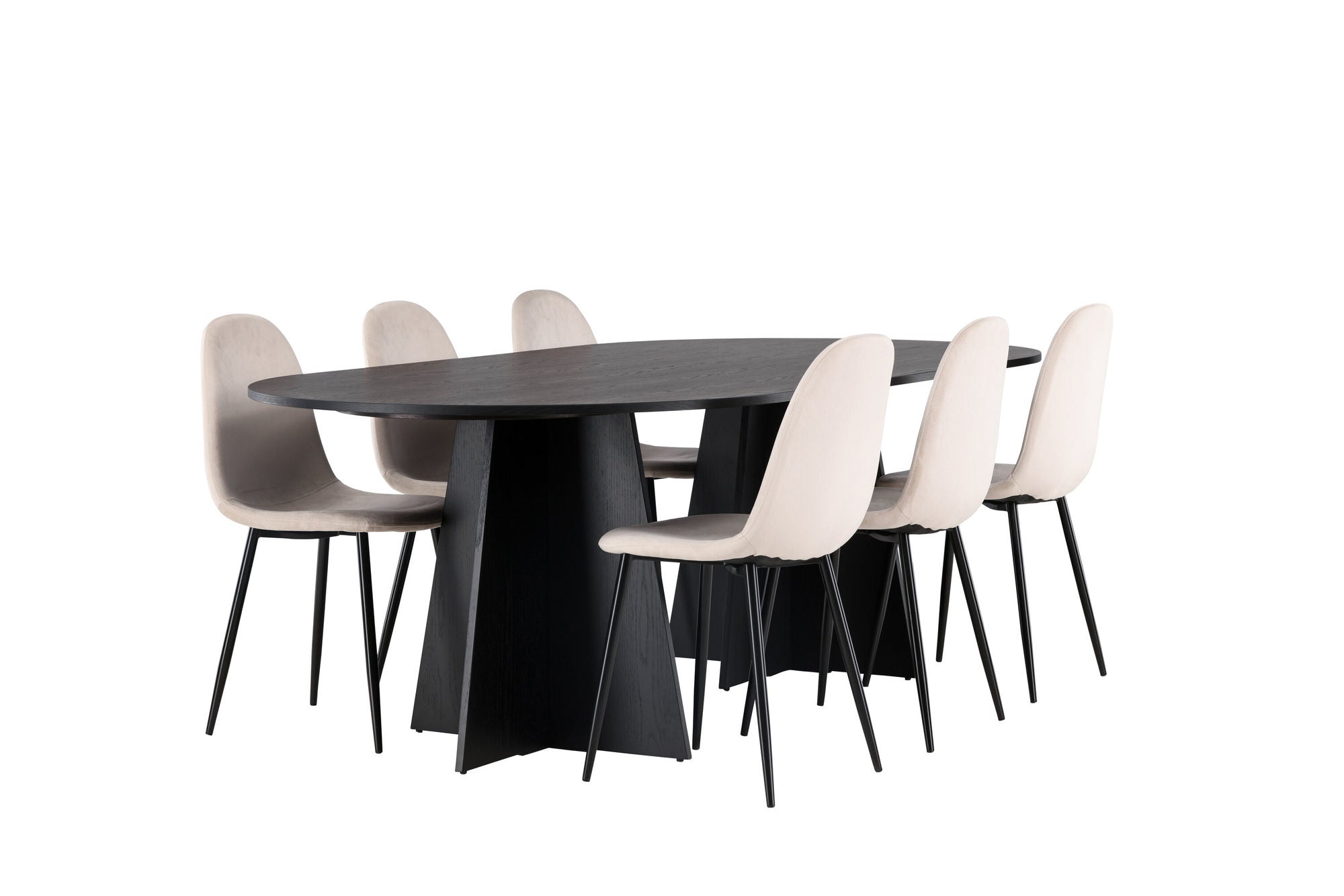 Venture Home Bootcut Oval spisebord - Black / Black Fanéer +Polar Spisebordsstol - Black legs / Beige Velvet _6