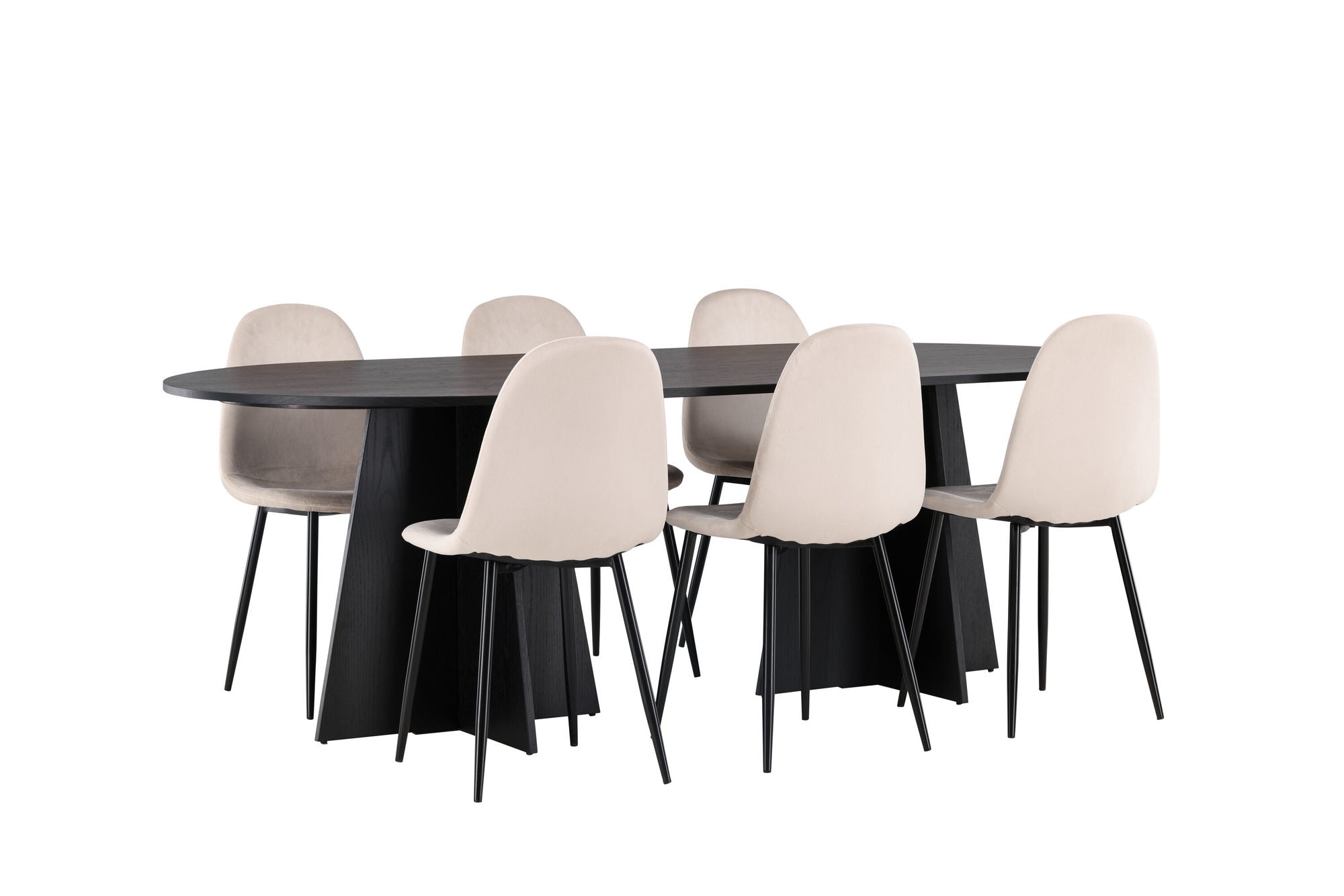 Venture Home Bootcut Oval spisebord - Black / Black Fanéer +Polar Spisebordsstol - Black legs / Beige Velvet _6