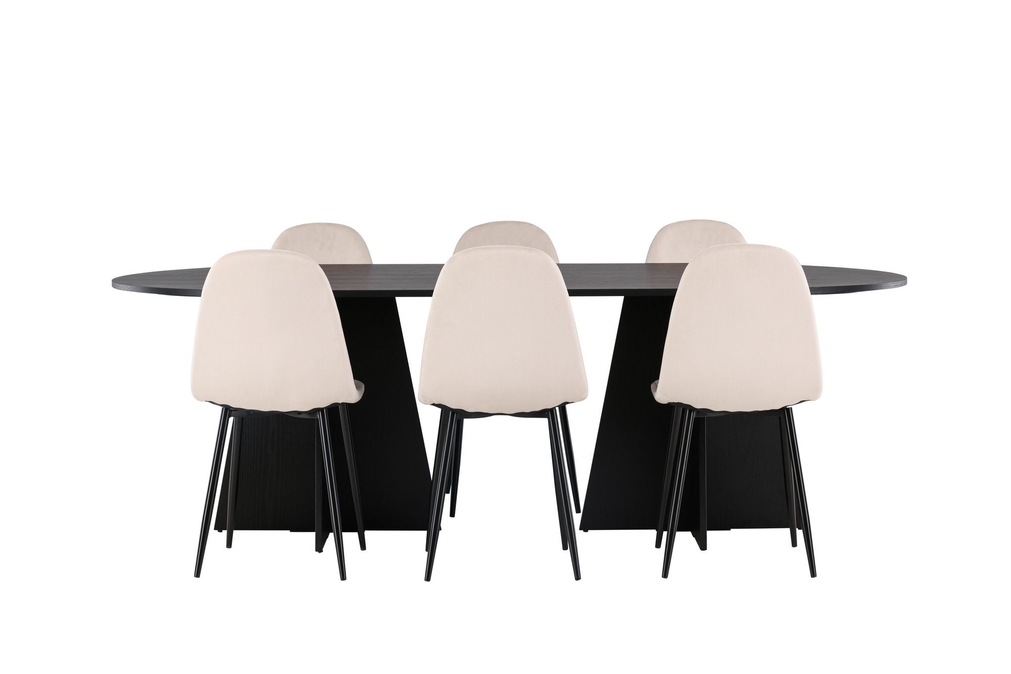 Venture Home Bootcut Oval spisebord - Black / Black Fanéer +Polar Spisebordsstol - Black legs / Beige Velvet _6