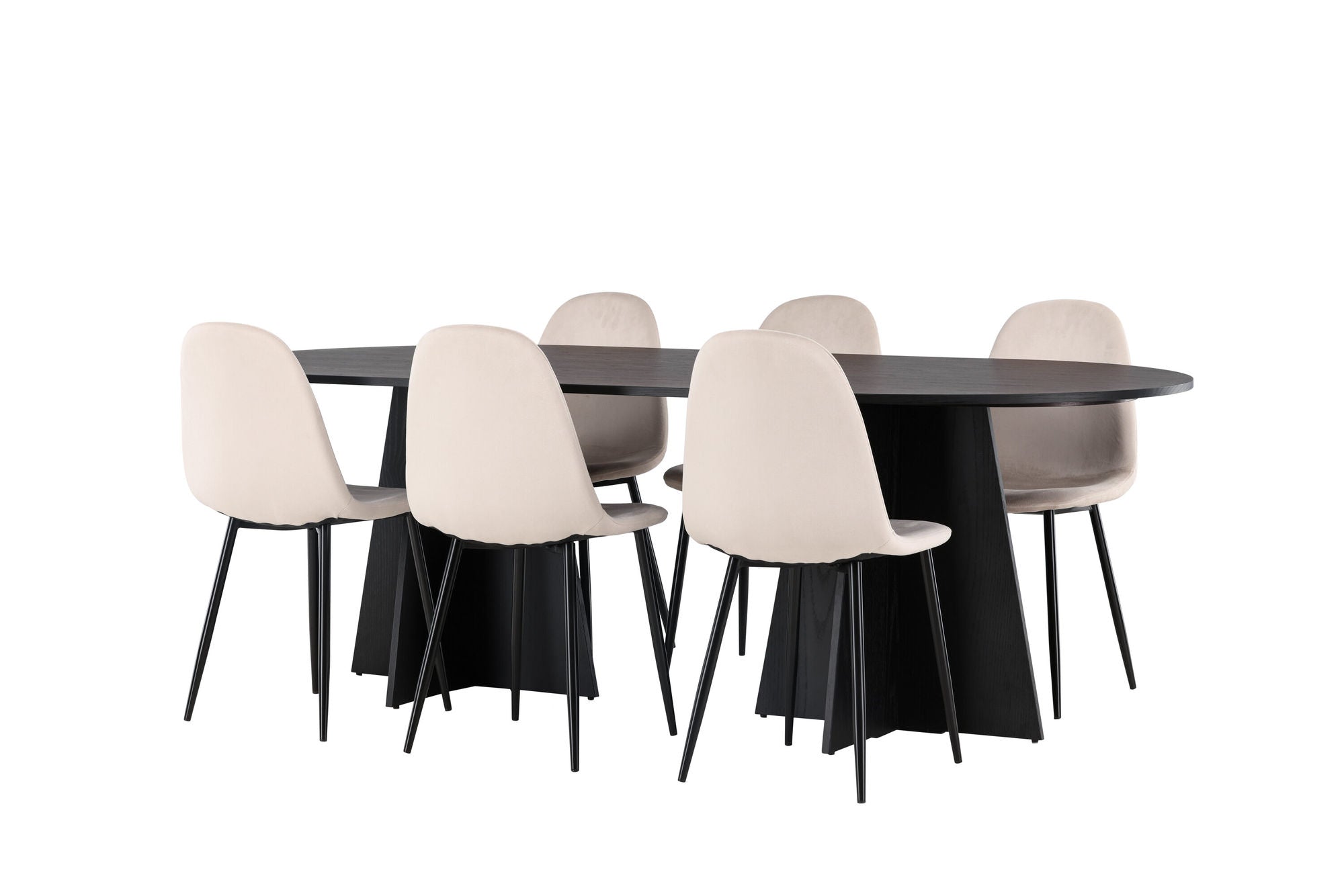 Venture Home Bootcut Oval spisebord - Black / Black Fanéer +Polar Spisebordsstol - Black legs / Beige Velvet _6